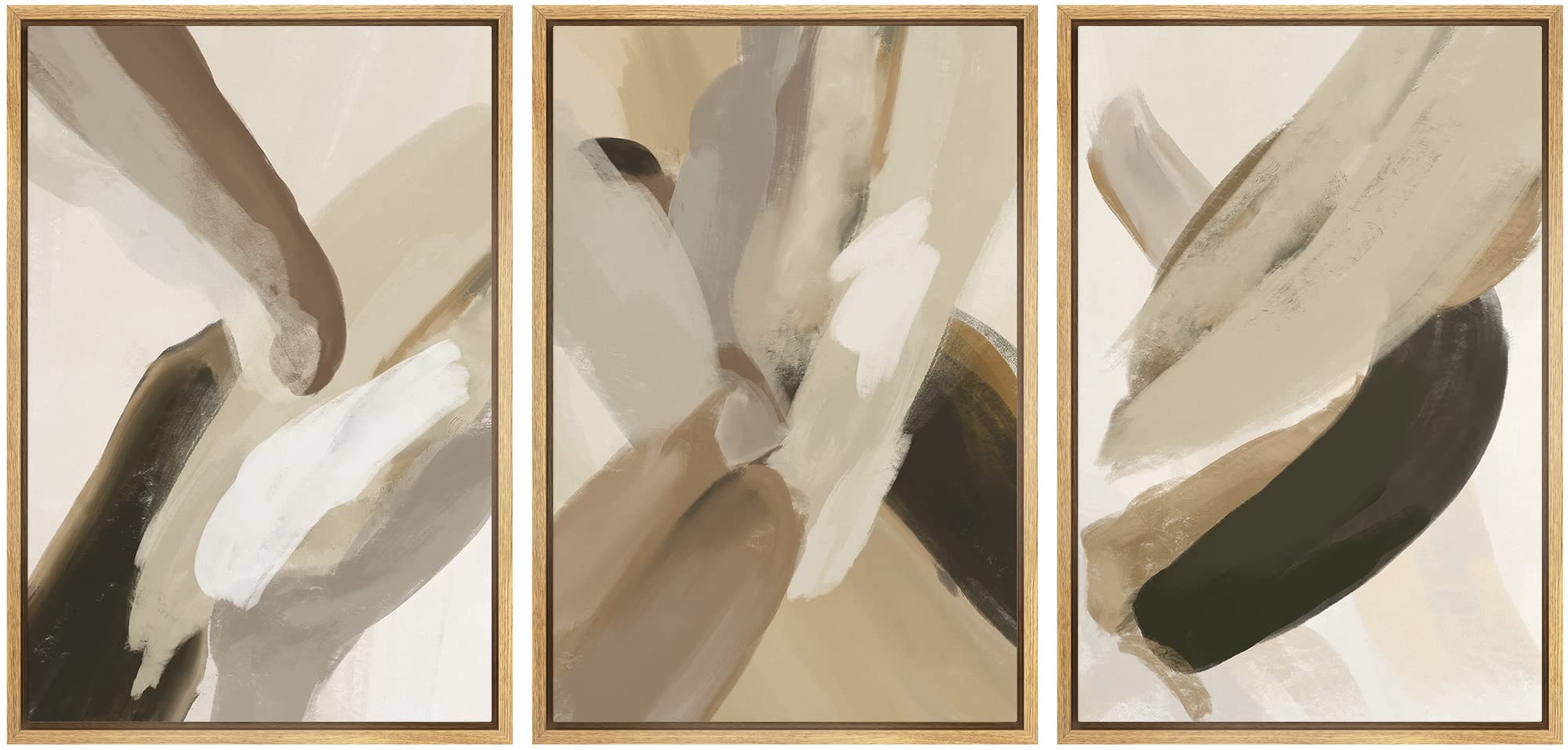 Signford Framed Canvas Print Wall Art Set Multicolor Tan Black Pastel Paint Strokes Abstract Shapes Digital Art Modern Art Boho