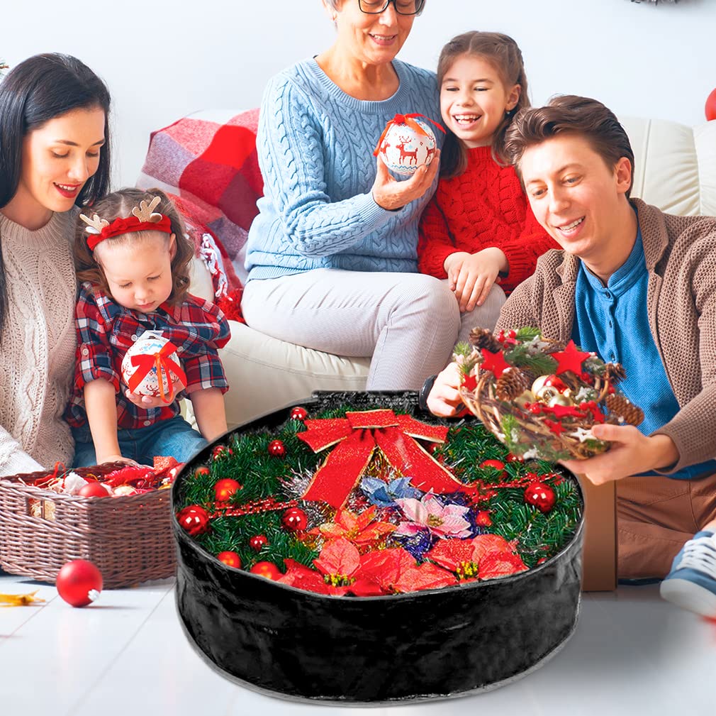 ProPik Wreath Storage Bag 24 '' - Garland Holiday Container Tear Resistant Material - Easy Storage Featuring Heavy Duty Handles and Transparent Card Slot 24? X 24? X 8? (Black)