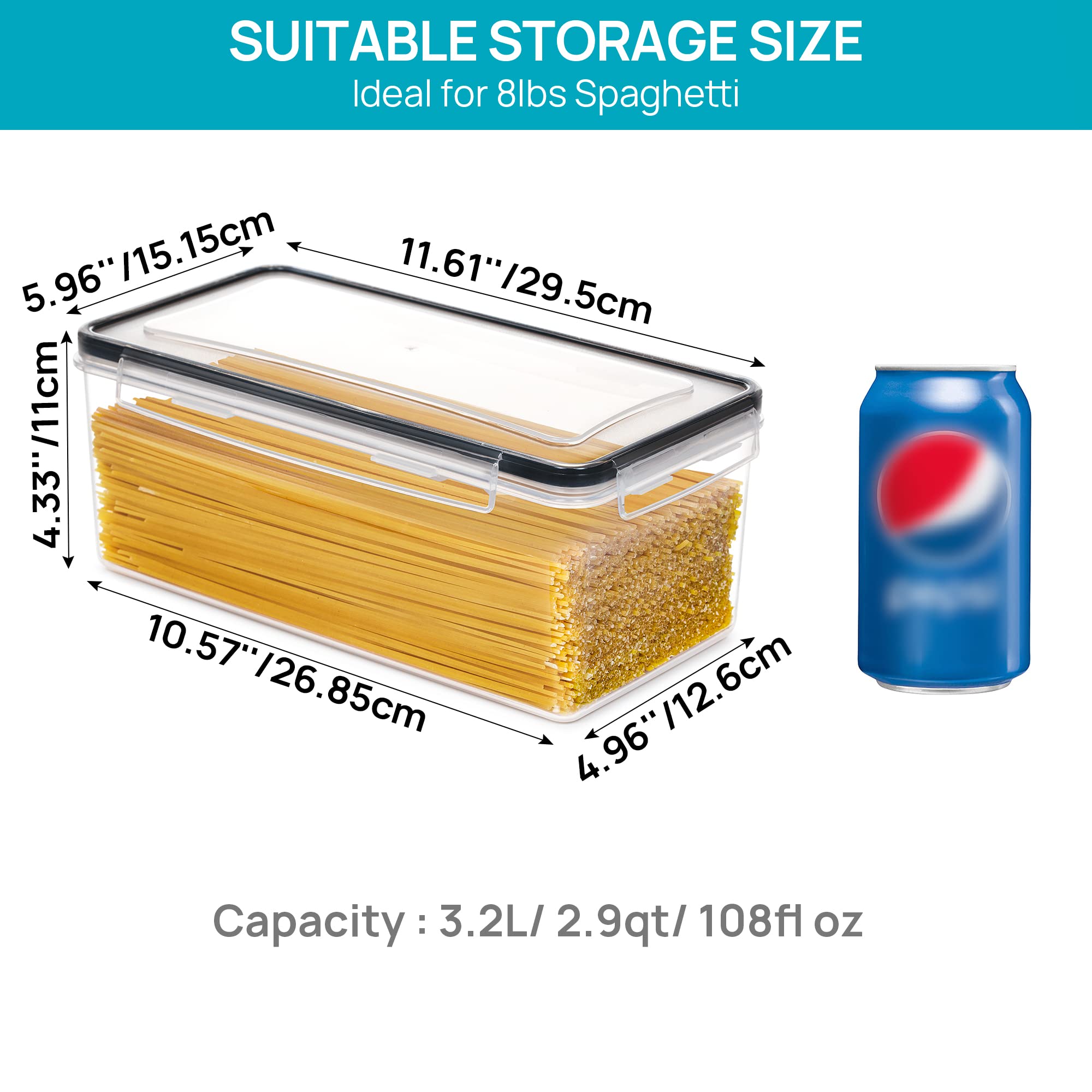 Vtopmart Airtight Food Storage Containers With Lids 4Pcs Set 3.2L, Plastic Spaghetti Container For Pasta Organizer, Bpa Free Air