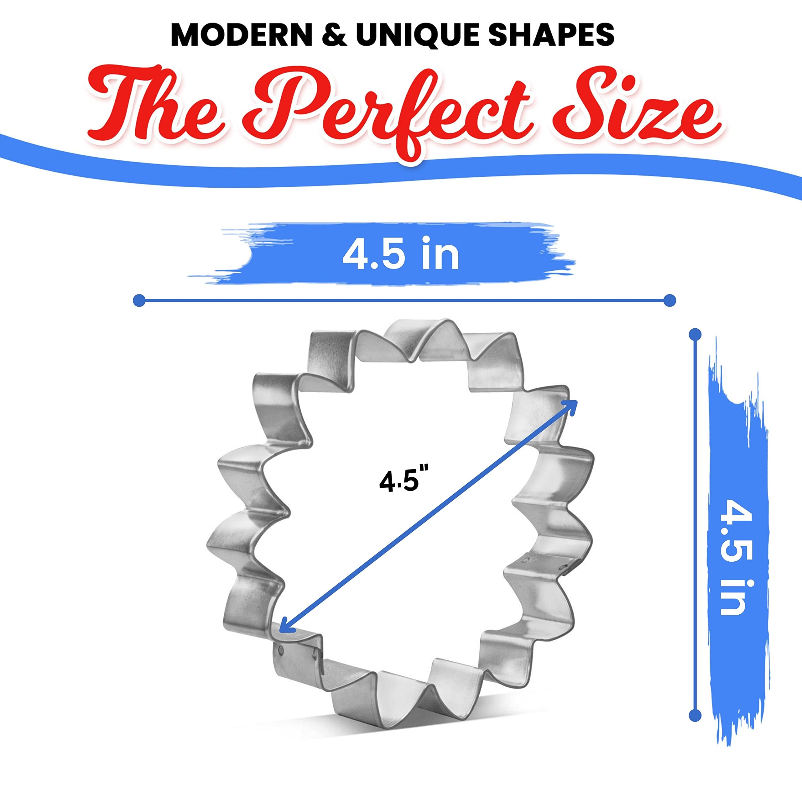 CookieCutter.com Large Sunflower Cookie Cutter, 4.5 Inch, Tin Plated Steel, Silver, Model B1247