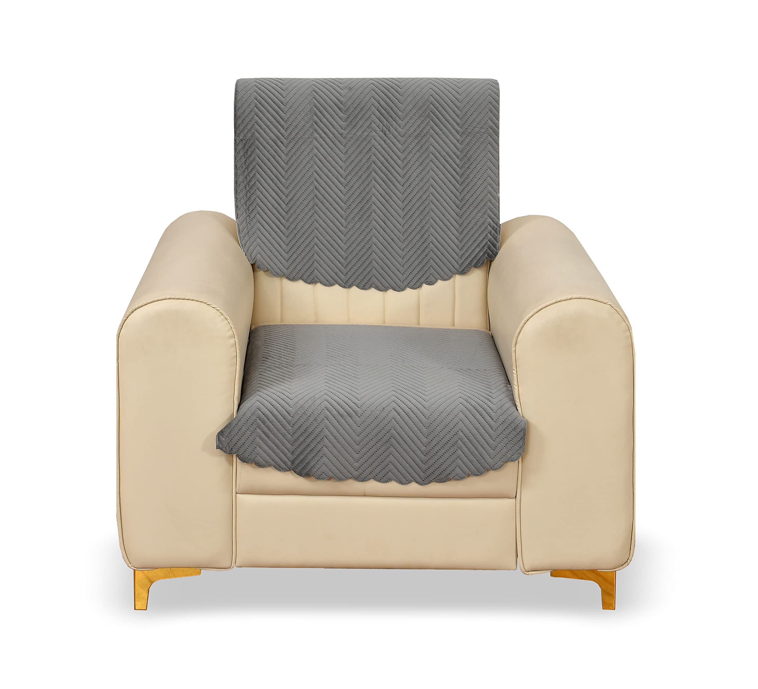 Yellow Weaves 1 Seater Quilted Sofa Chair Cover, Seat & Back Cover, Color - Dark Grey, Velvet