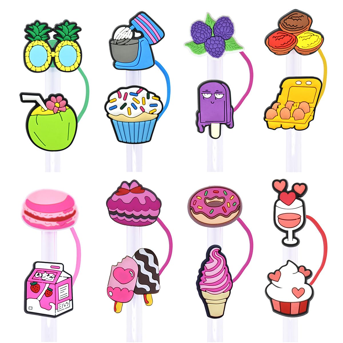 8Pcs Donut Straw Cover Cap For Tumblers Ice Cream Fruit Straw Topper For Tumblers Dust-Proof Drinking Straw Reusable Straw Tip C