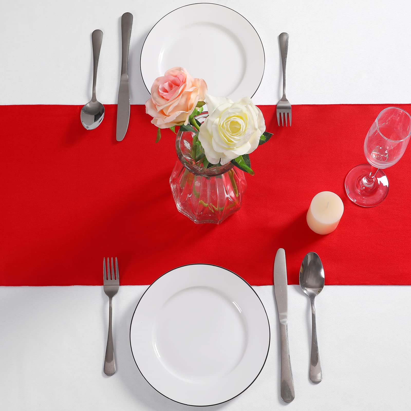 Manyshofu 4Pcs Satin Red Table Runner - 12 x 108 Inch Long Size  Party Table Runner Decor Bright & Smooth Wedding Decorations Table Runner for Banquet Chef Birthday Buffet Dinner Graduations
