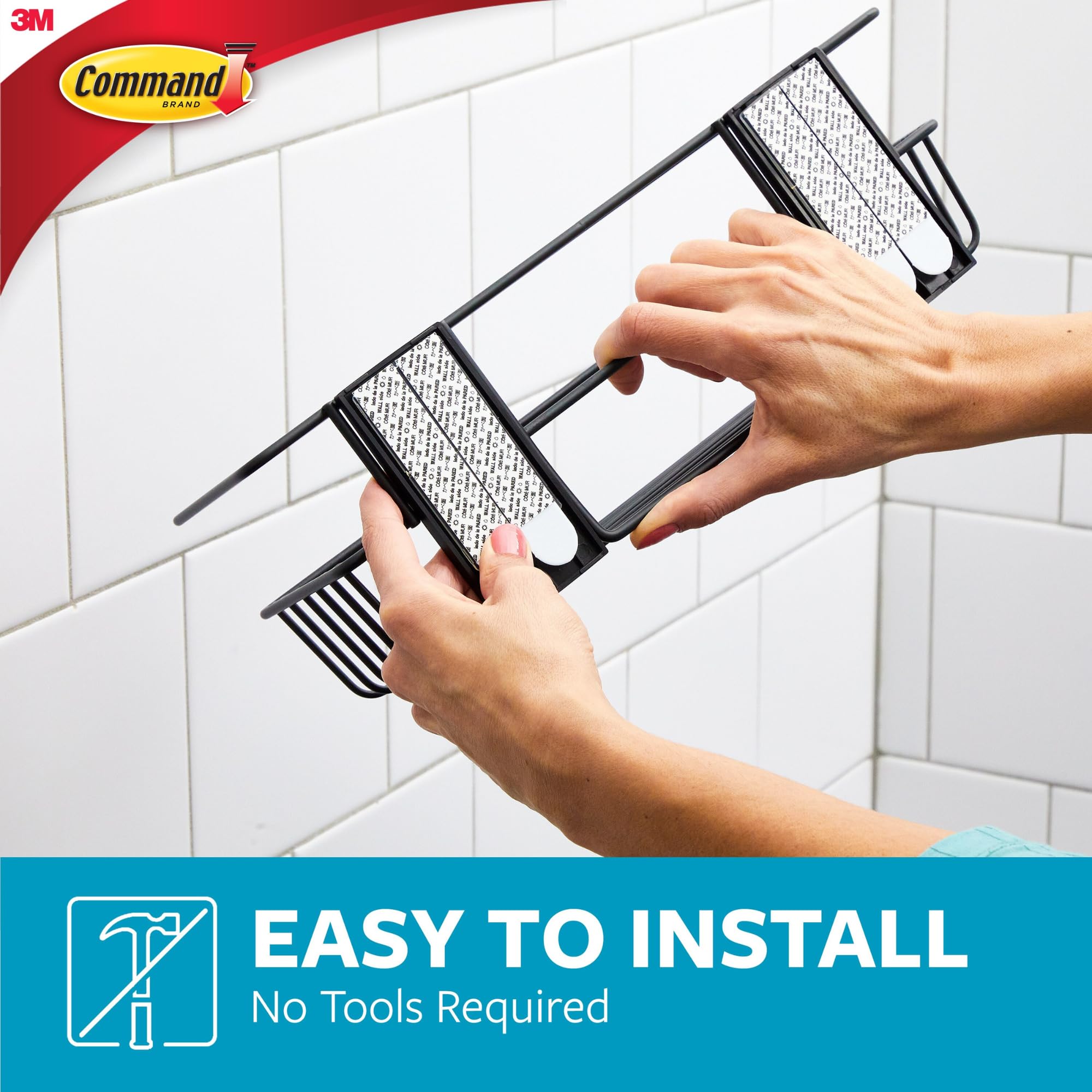 Command Shower Caddy Matte Black With Water Resistant Command Strips, Bathroom Organizer, Holds Up To 6.5 Lbs, 1 Count (Pack Of