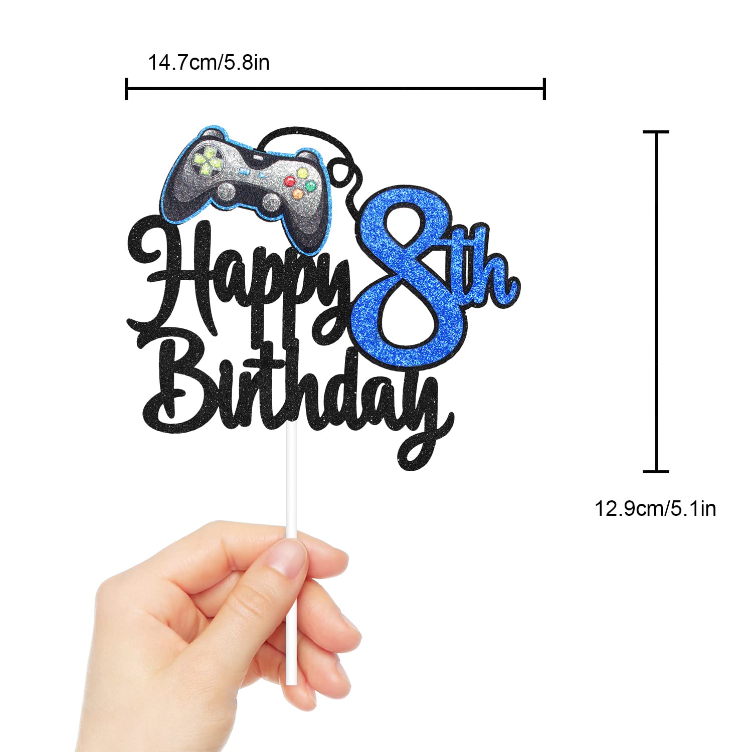 Video Game Happy 8Th Birthday Cake Topper - Video Game Boy'S 8Th Birthday Party Blue Cake Supplies - Game On Level Up Winner Par