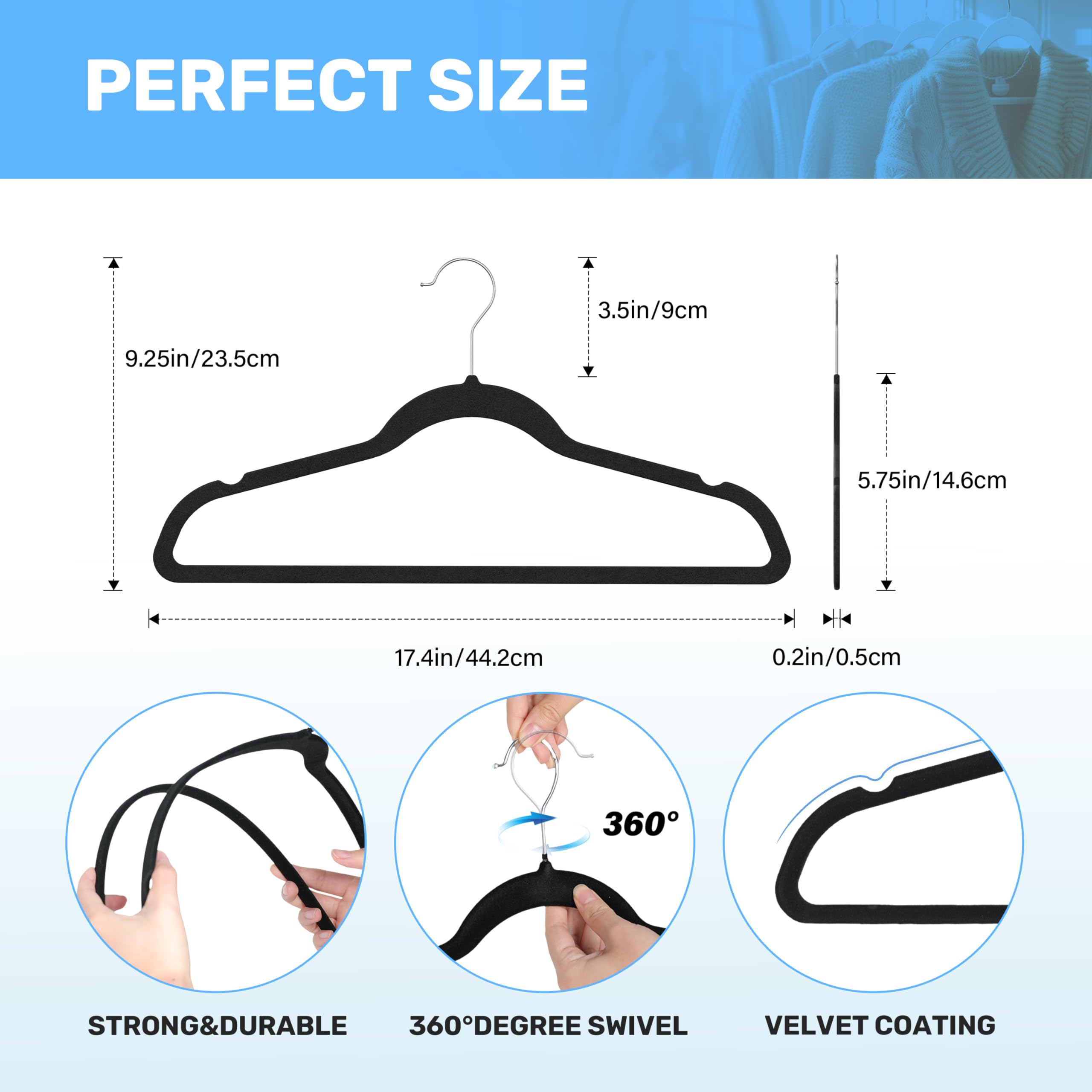 Simple Deluxe 70 Pack Velvet Hangers, Non-Slip Felt Hangers With Shoulder Notches, Space Saving Heavy Duty Clothes Hangers For C