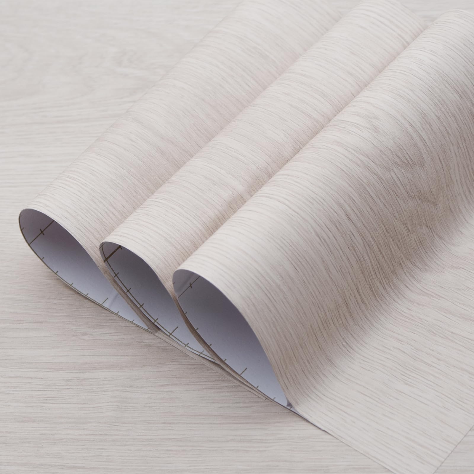TOTIO Off-White Wood Grain Contact Paper Oak Textured Peel and Stick Wallpaper Roll 16x354in Air Guide Slot Design Matte Thicken