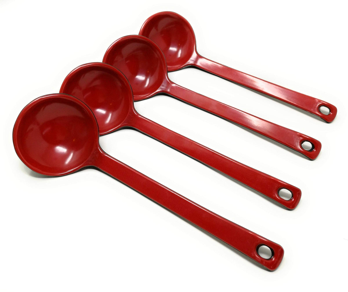 Tj Global Red And Black Melamine Japanese Long Handle Spoons For Ramen, Soup, Hot Pot Eating, Mixing, Stirring 8.25 Inches (4)