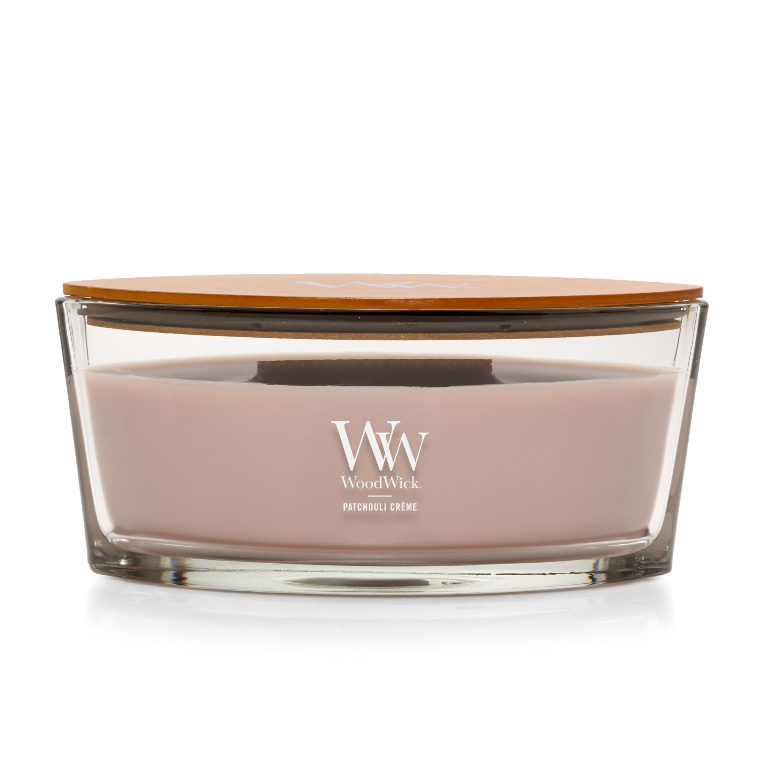 WoodWick Patchouli Crme Gifts for Women and Men, 16 oz Ellipse Candle with Crackling Wick