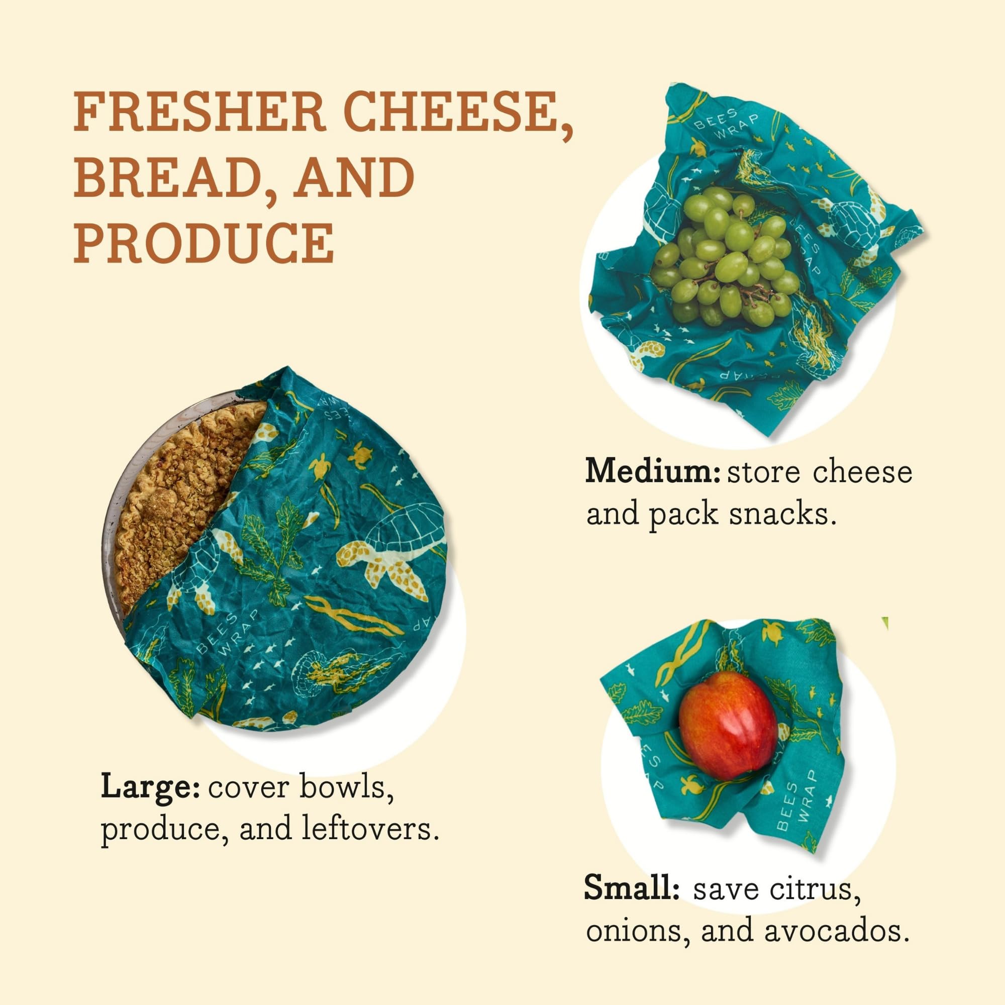 Bee'S Wrap Reusable Beeswax Food Wraps Made In The Usa, Eco Friendly Beeswax Wraps For Food, Sustainable Organic Cotton Wraps, A