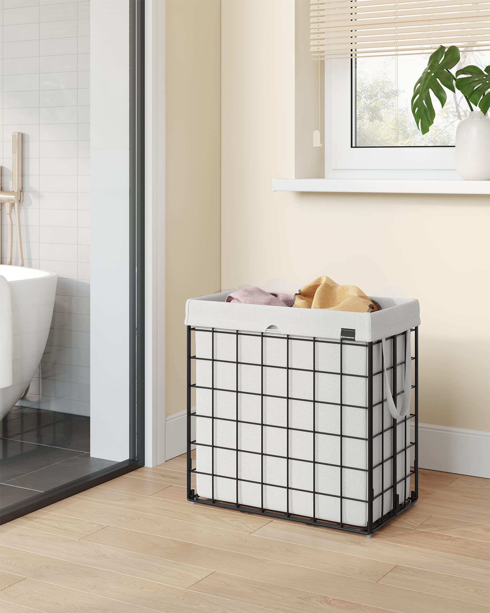 Songmics Laundry Hamper, 29 Gal. (110L) Laundry Basket, Collapsible Clothes Hamper, Removable And Washable Liner, Metal Wire Fra