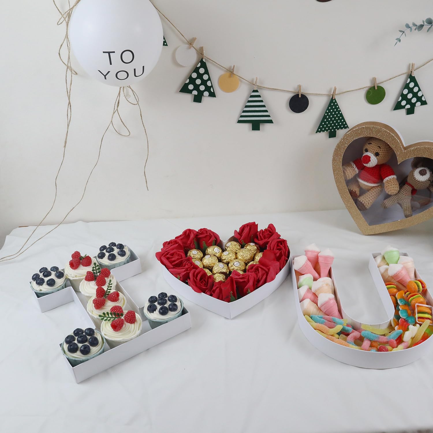 10U Shaped Cardboard Letter Mache Chocolate Sweets Candy Container Box (White,U )