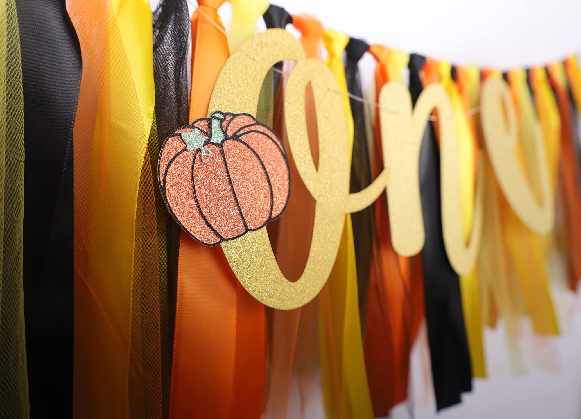 Pumpkin Highchair Banner Decoration For Baby - First 1St Birthday Banner Photo Props, Black 0Range Yellow, High Chair Garland Ha