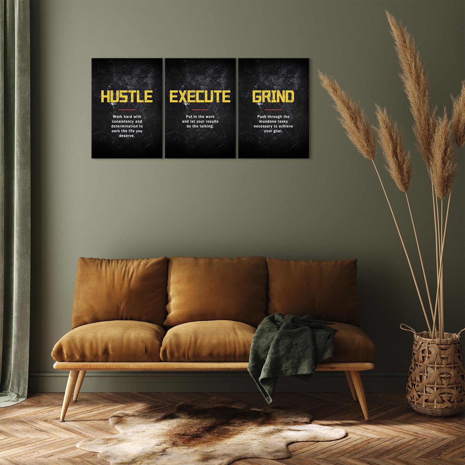 Kawahone Motivational Wall Art, Grind Hustle Execute Inspirational Wall Art, Inspiring Framed Prints Inspirational Quotes For Wa