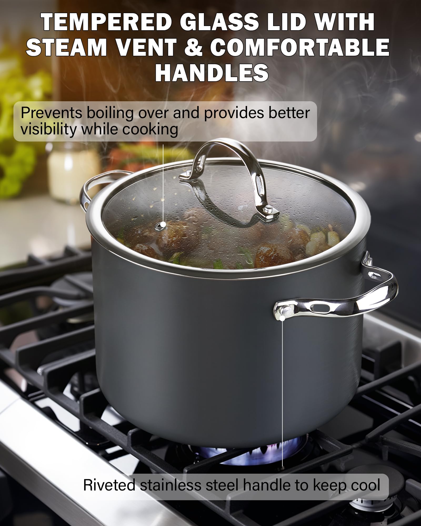 Cooks Standard 8-Piece Nonstick Hard Anodized Cookware Set, Pots and Pans Set Includes Saucepans, Stockpot, Frying Pans, Lids, B