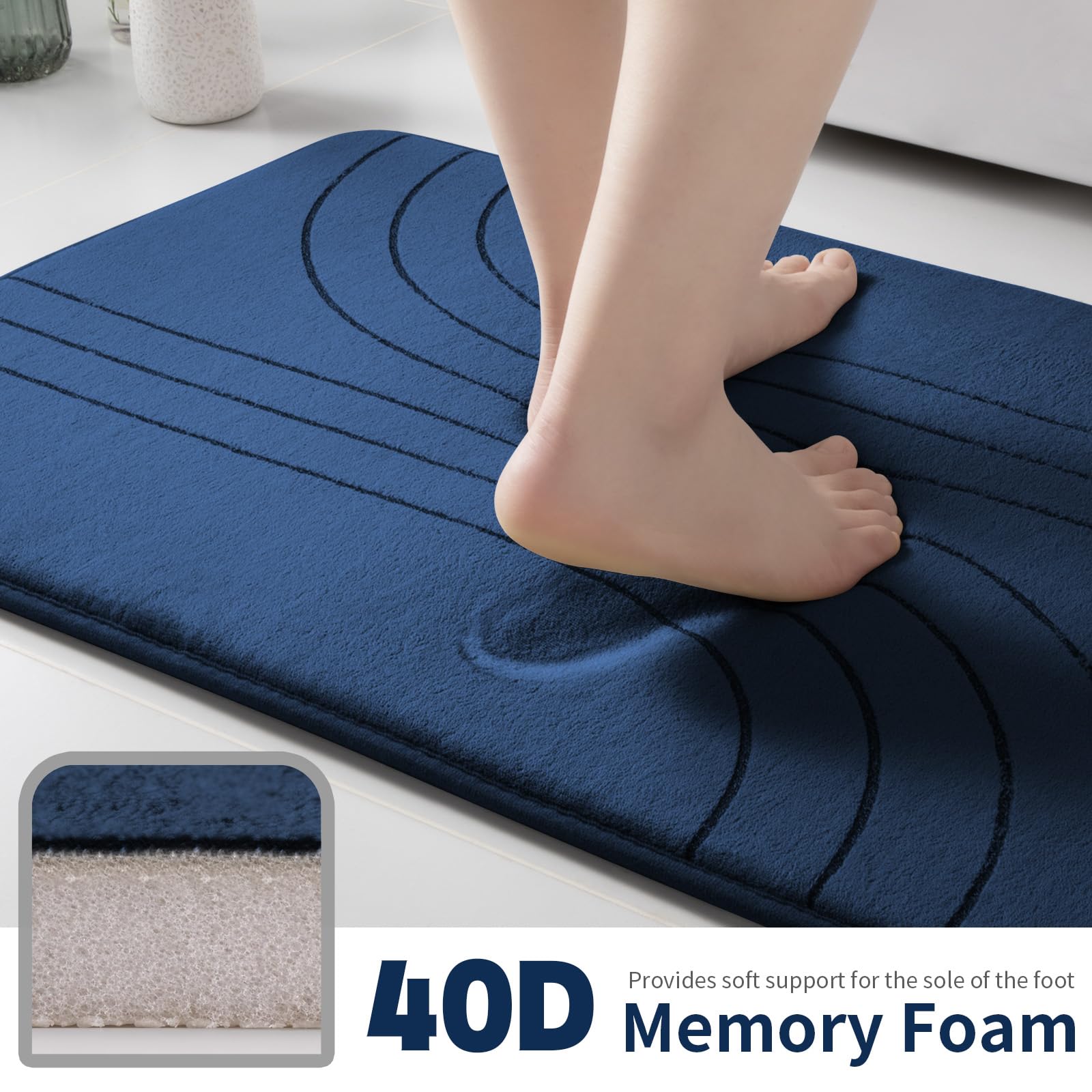 Yihouse Blue Bathroom Rug Set 5 Pieces, Soft Non Slip Memory Foam Bath Mat Set, Extra Thick Bath Mats For Bathroom, Machine Wash