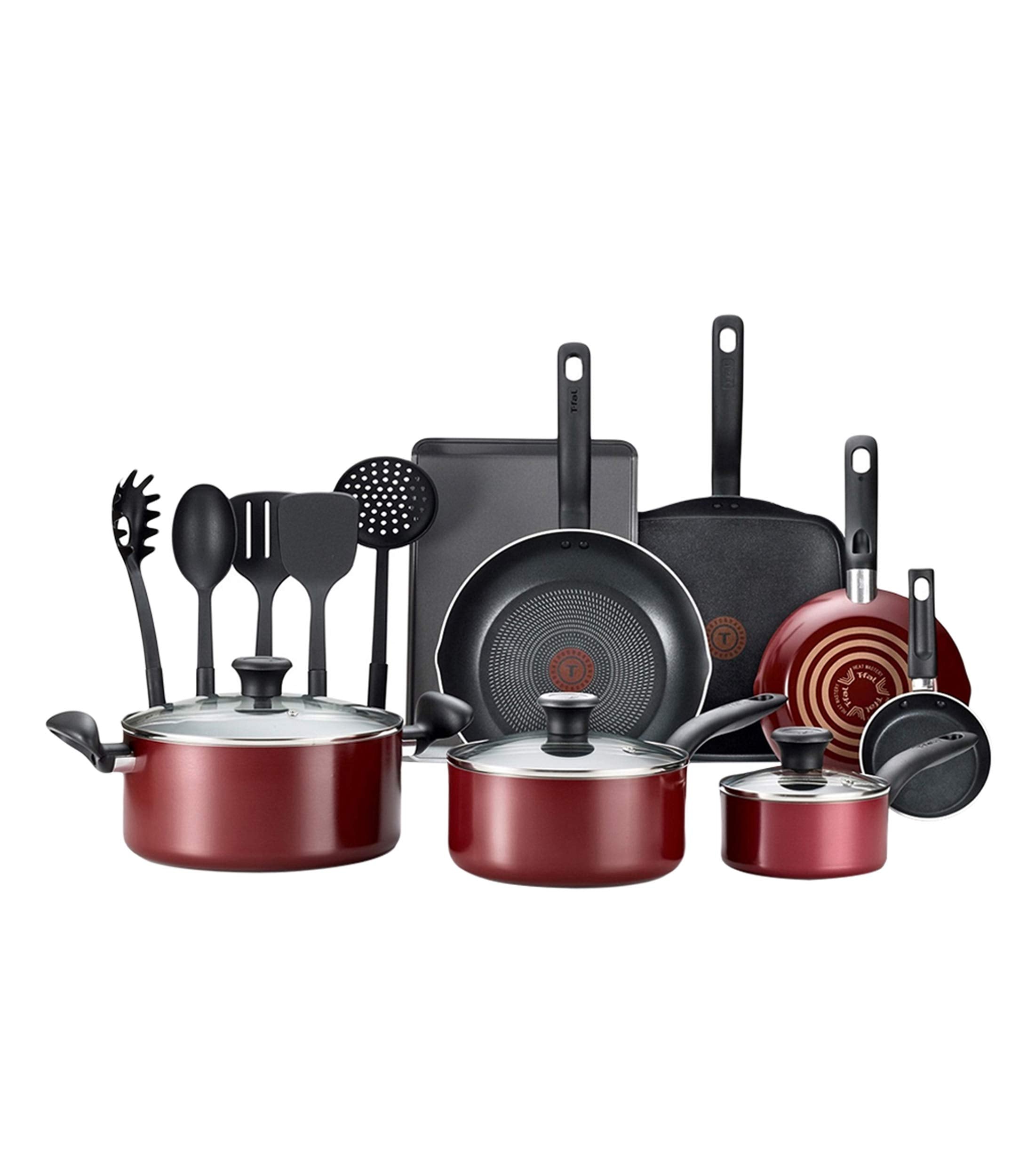 TFal Culinaire 16Pc. Nonstick Aluminum Cookware Set. Red