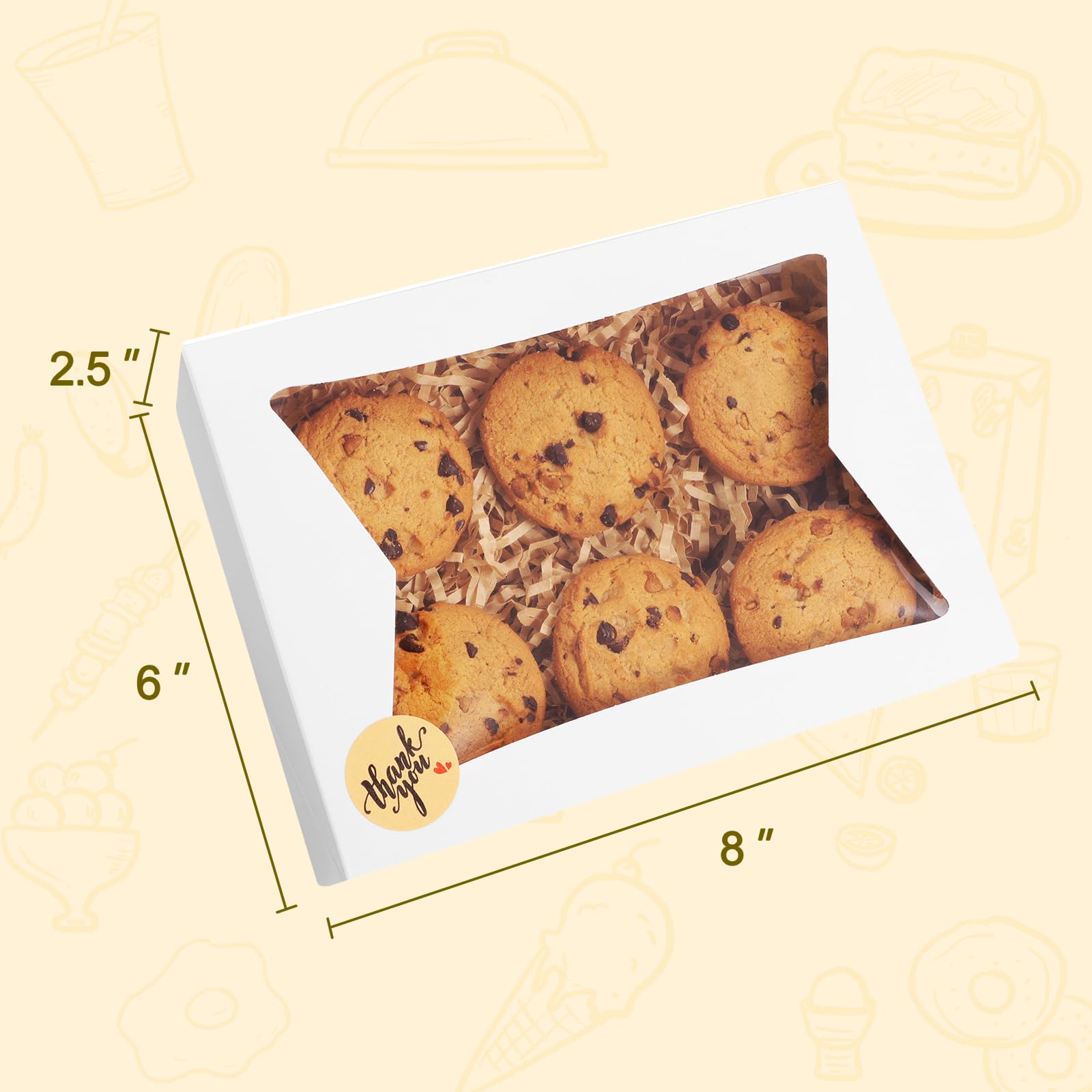 Eupako Cookie-Boxes-With-Window-8X6X2.5-Inhces-25Pcs-Auto-Popup-Brown-Treat-Boxes For Bakery, Donuts, Candy, Pastry, Cupcakes, B