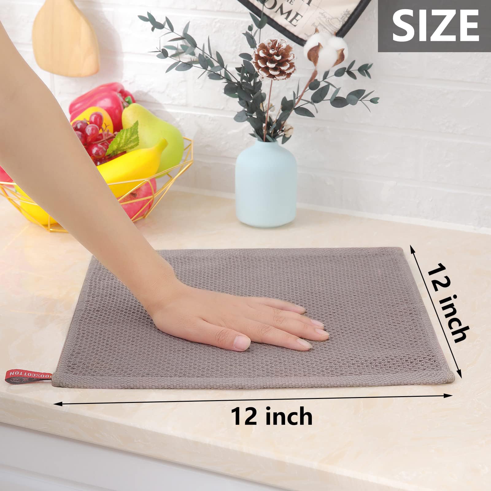 Homaxy 100% Cotton Waffle Weave Kitchen Dish Cloths, Ultra Soft Absorbent Quick Drying Dish Towels, 12 x 12 Inches, 12-Pack, Mul