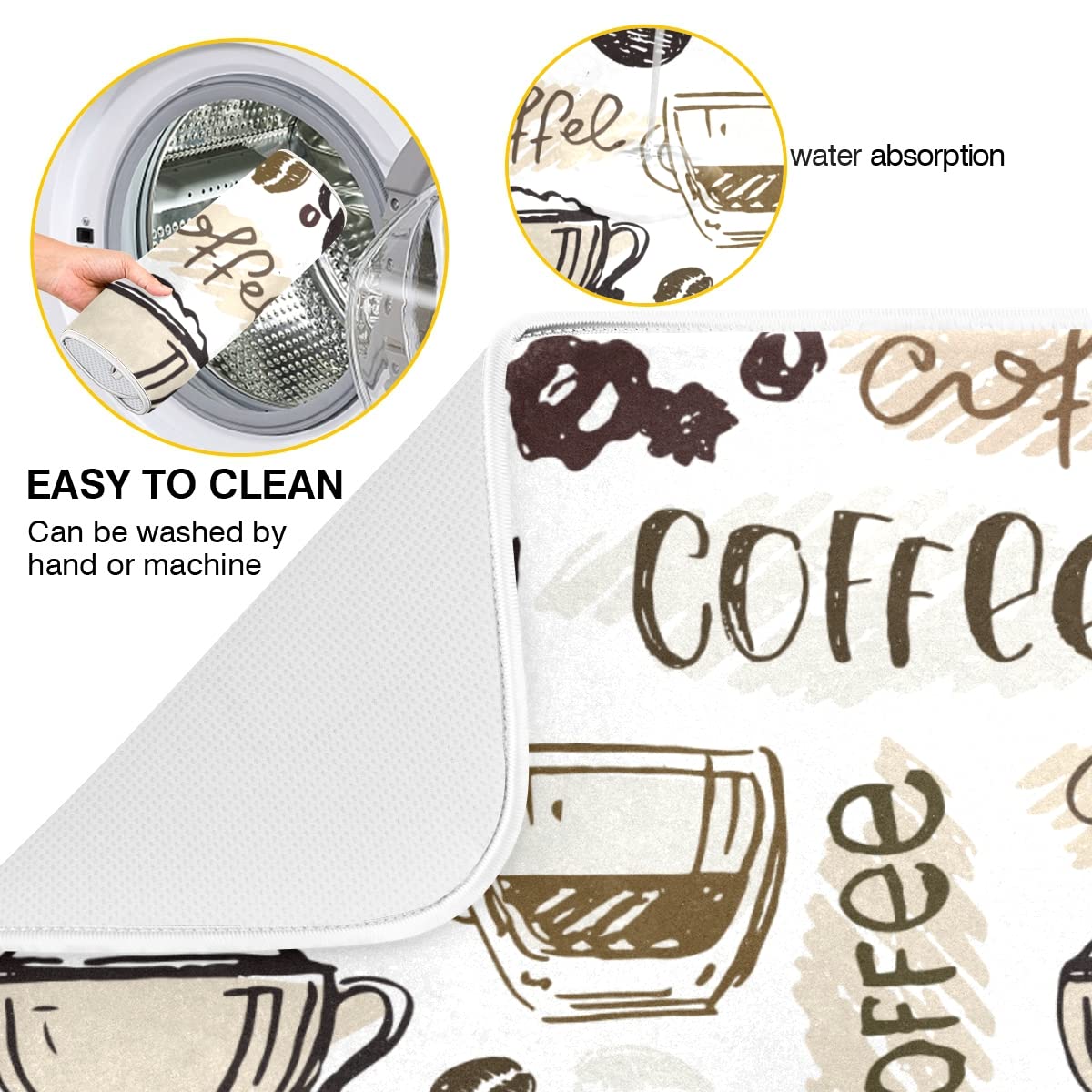 Coffee Mat Coffee Cup Drying Mat Coffee Maker Mat for Tabletop  Coffee Lover Microfiber Dish Drying Mats Cafe Bar Kitchen Spill Mat 16x18 Inch Medium