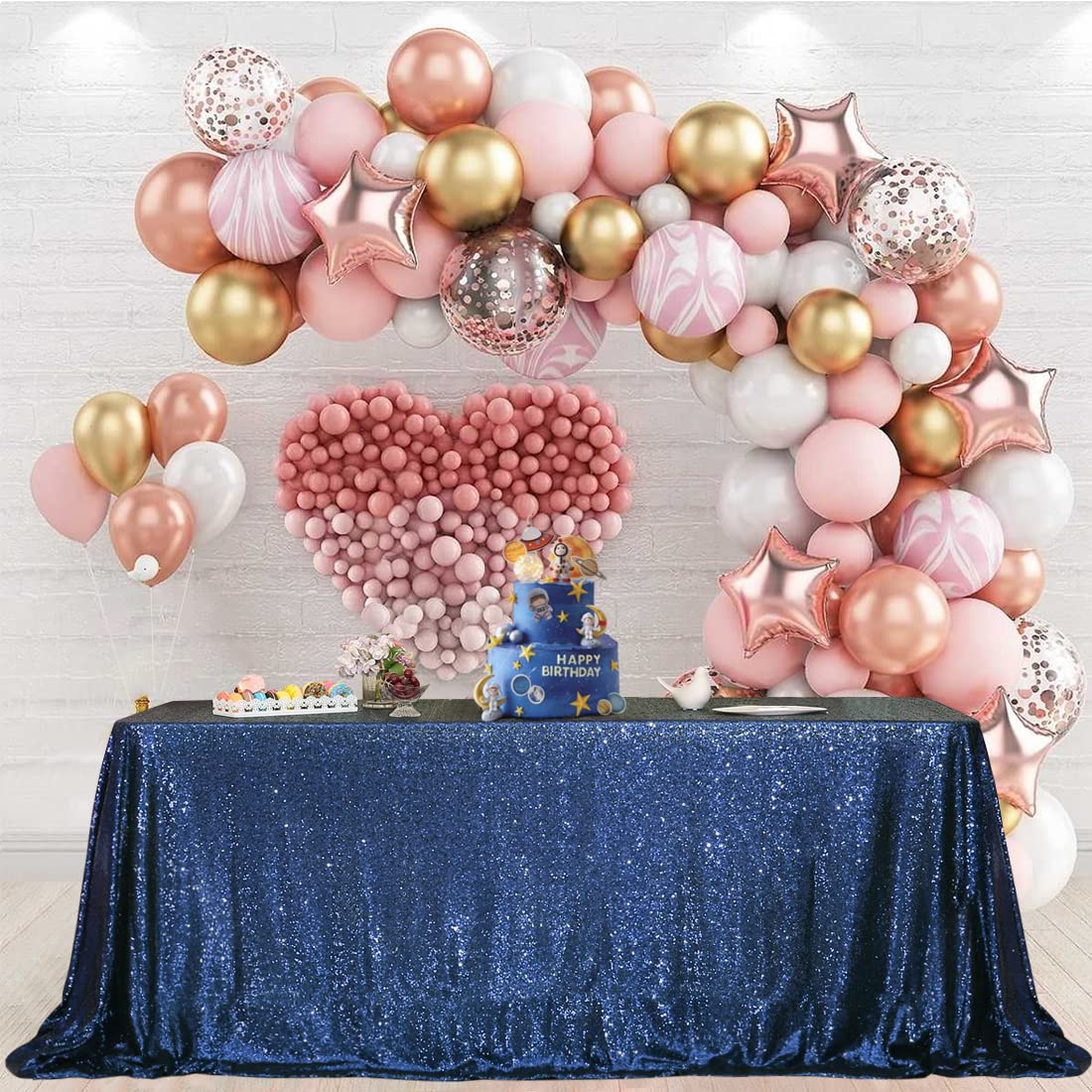 Partydelight Sequin Tablecloth, Wedding, Dinning Table, Rectangular, 90''X156'', Navy Blue