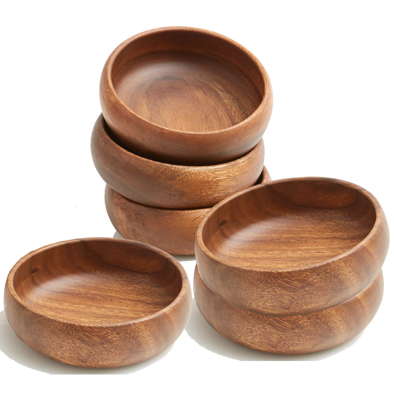 Woodard & Charles Acacia Wood Snack Serving Bowl, Set Of 4, 6'' X 2'' (Set Of 6)