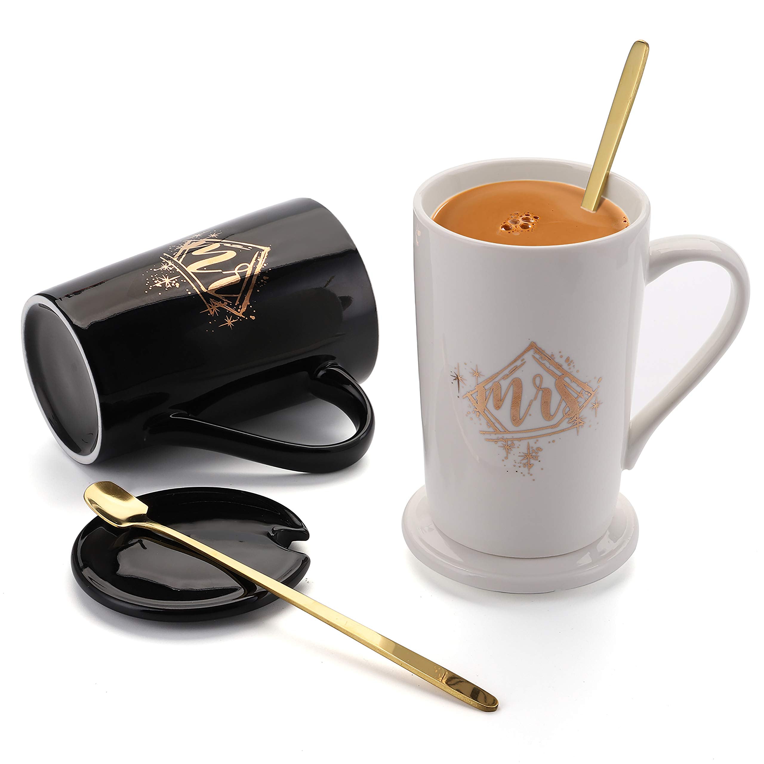 Cedilis Mr And Mrs Coffee Mugs, His Her Mug Set, Ceramic Coffee Mug Gift Set, Wedding Gift For The Couple, Perfect Engagement Br