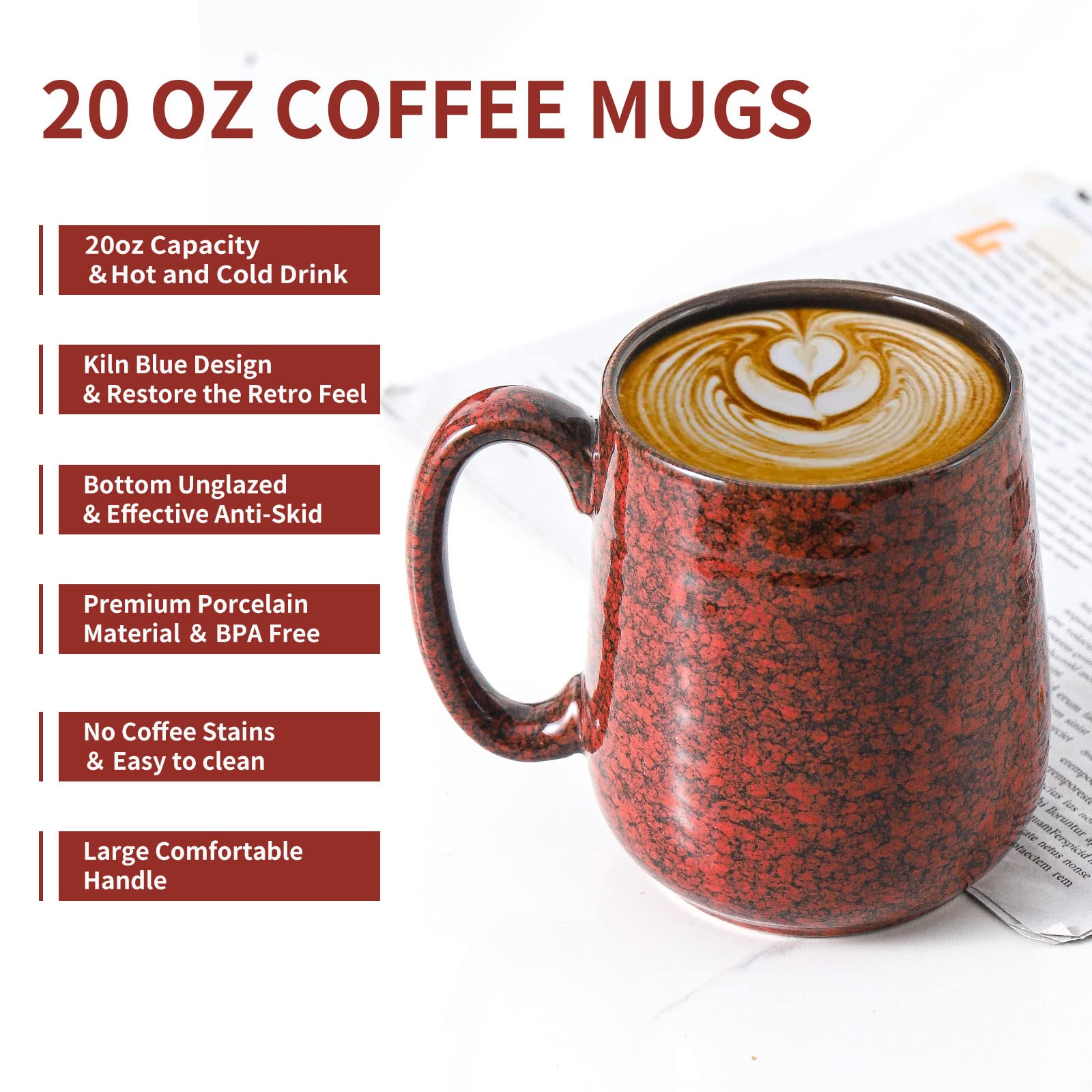 Hasense Large Coffee Mug, Coffee Cup Ceramic For Men And Women, 20 Oz Stoneware Mug For Tea Soup Milk As Gifts, Dishwasher And M
