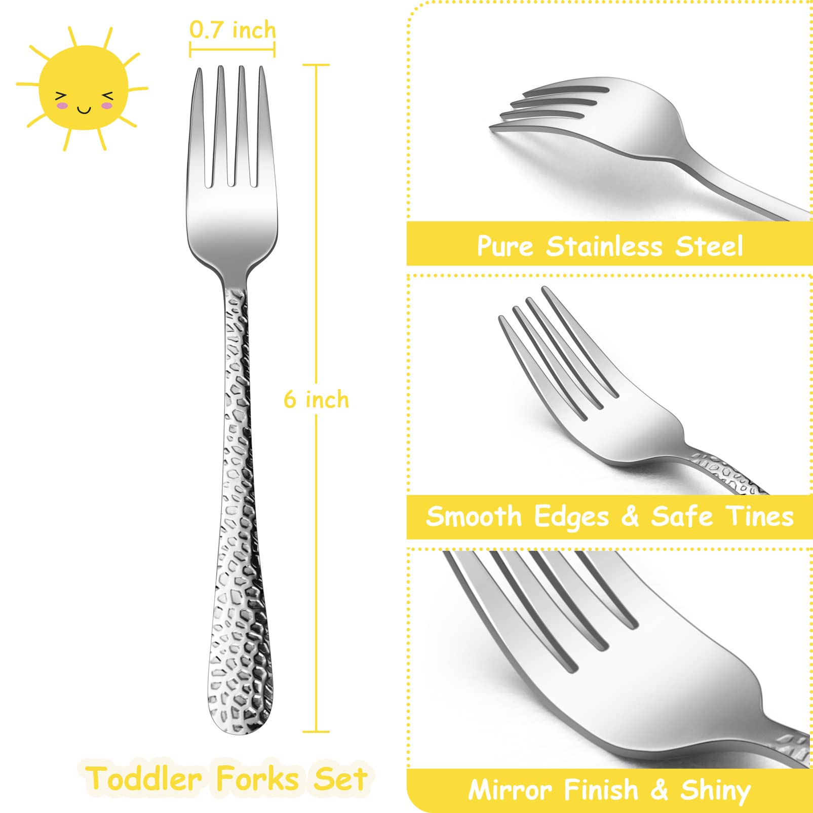 Teamfar Toddler Forks, Stainless Steel Toddler Utensil Silverware Baby Forks For Self Feeding At Home & Preschool, Healthy & Non