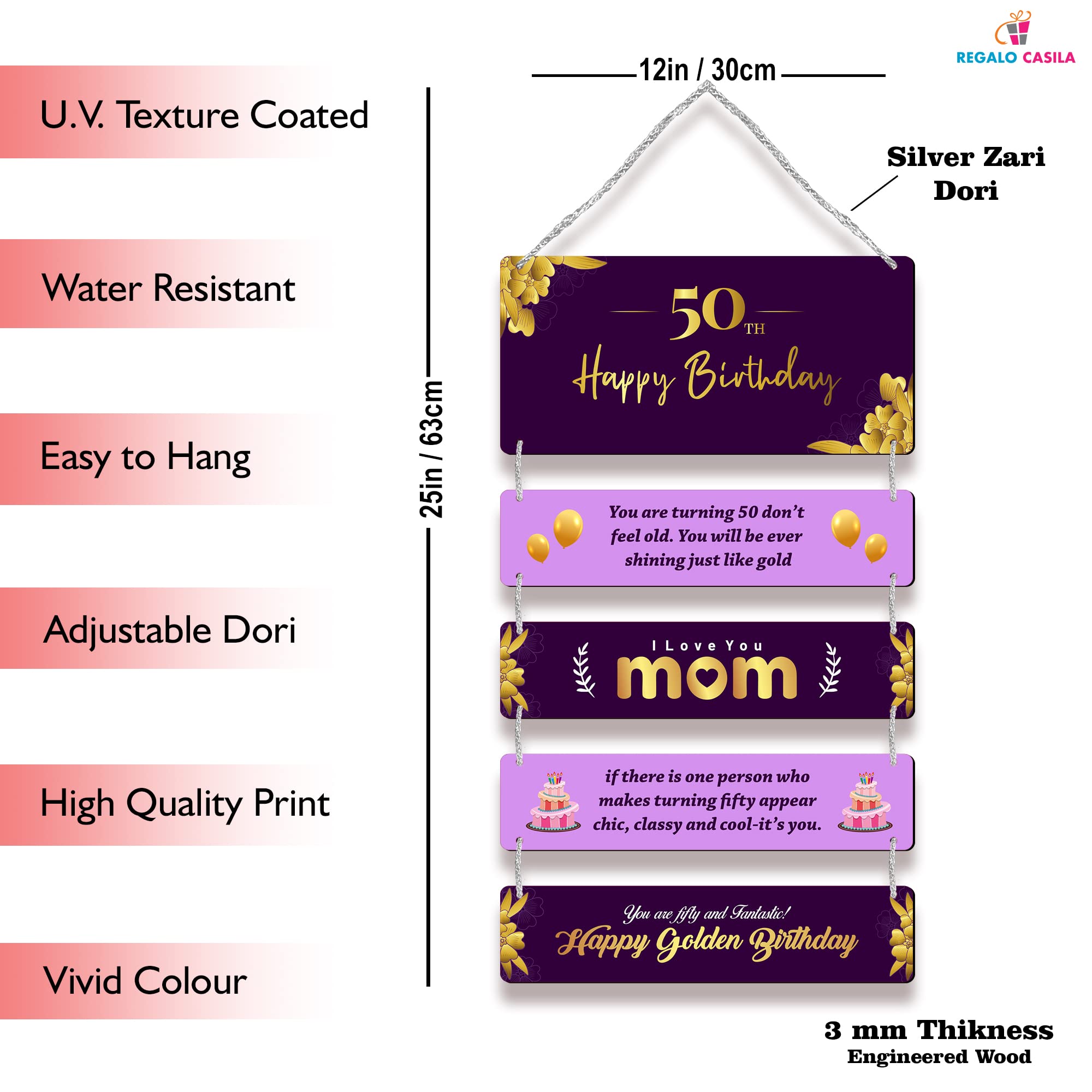 Regalocasila Wall Decoration | 50Th Birthday Wishes Quotes | For Mom From Son Daughter | Unique Gift | Gifts For Mother | Specia