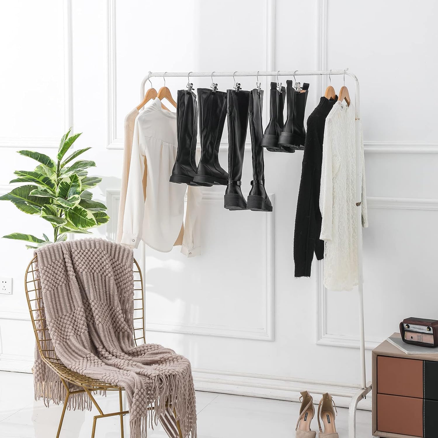 Frezon 100 Pack Boot Hanger Legging Organizer For Closet, Boot Holder, Hanging Clips, Portable Multifunctional Hangers Single Cl