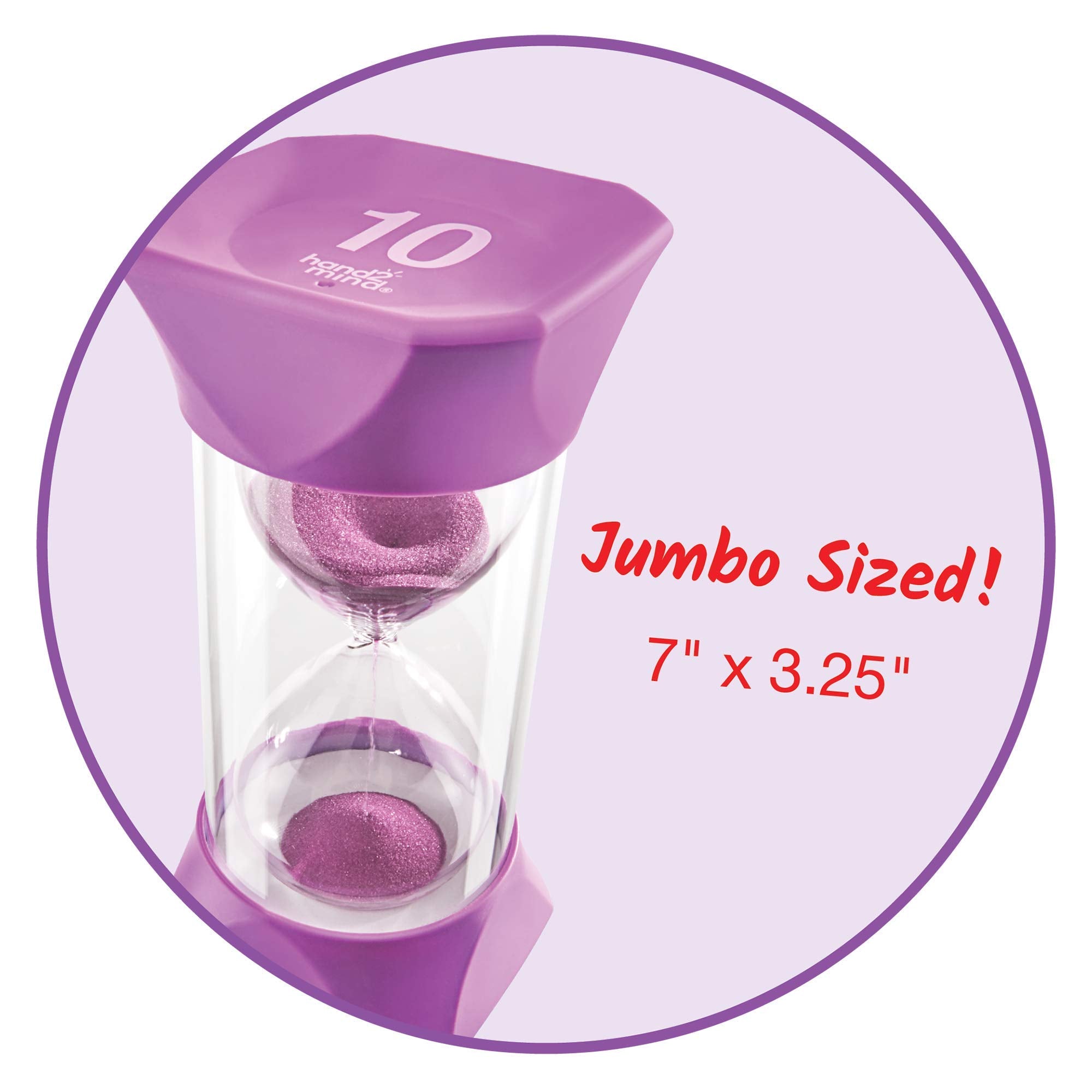 Hand2Mind Jumbo 10 Minute Sand Timer With Soft Rubber End Caps, Hourglass Timer, Visual Timer For Toddlers, Time Out Timer, Game
