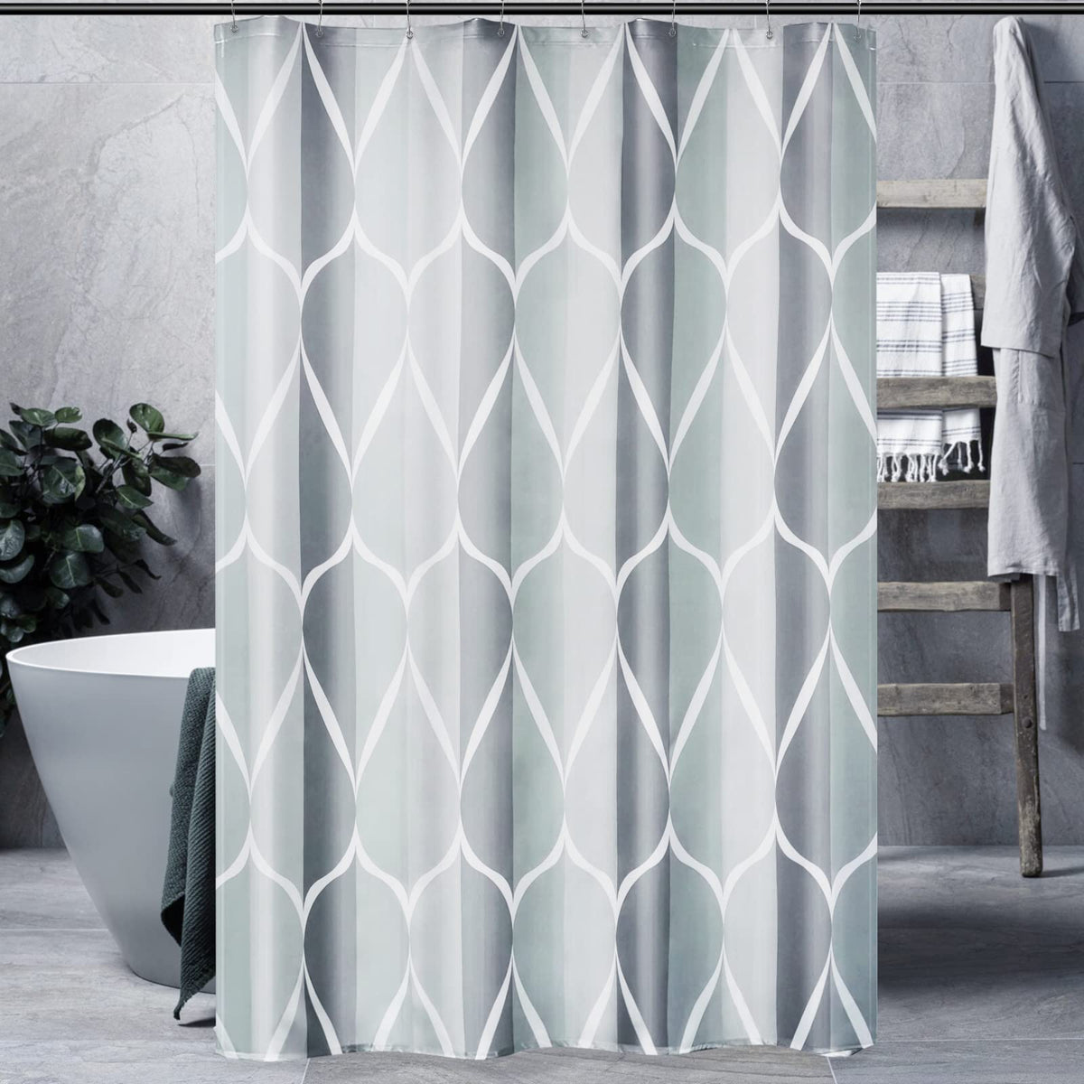 Gelbchu Grey Geometric Shower Curtain W 54 X H 78,Waterproof Design And Polyester, Quick-Drying, Weighted Hem, Stall Size Shower