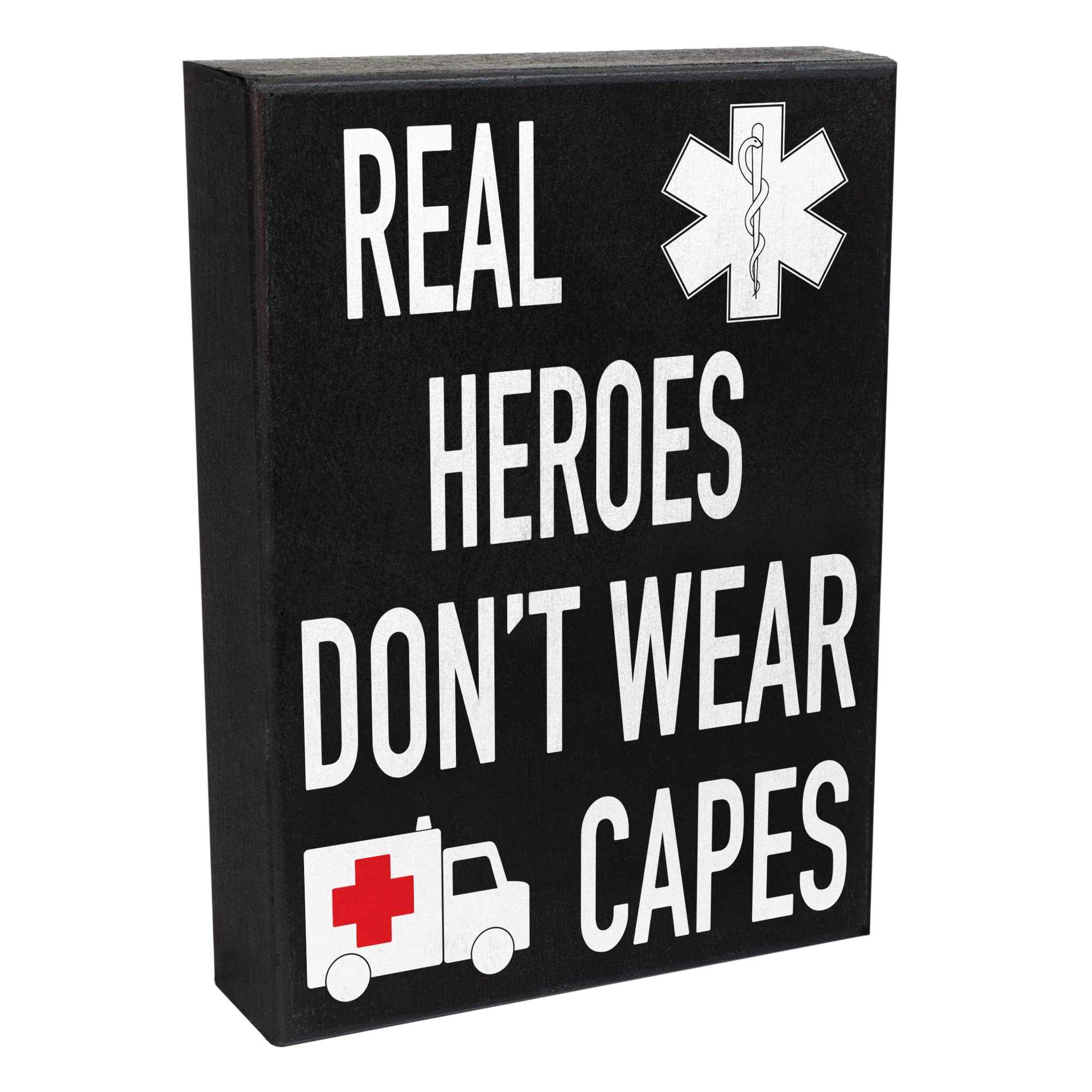 JennyGems Real Heroes Dont Wear Capes Wooden Sign - EMT and Paramedic Gifts