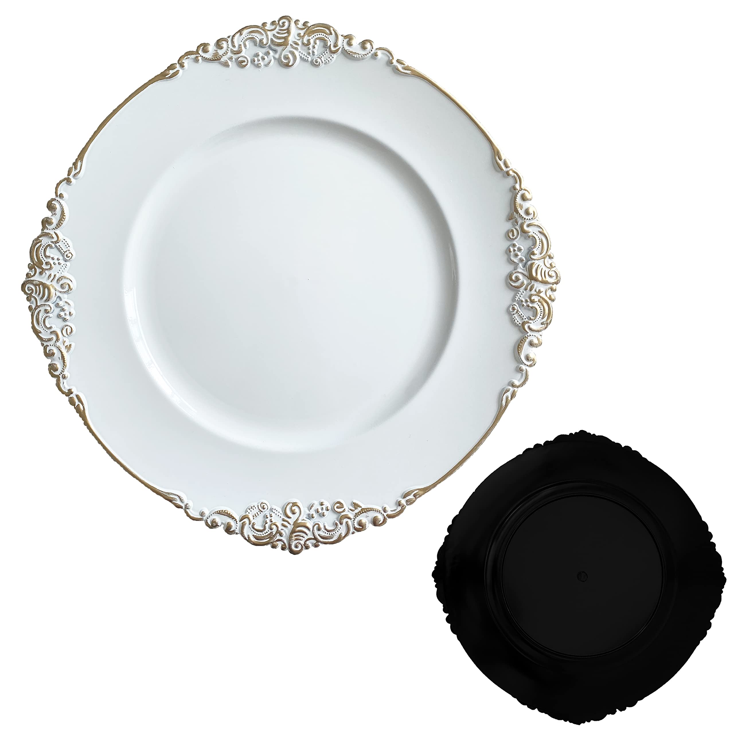 Henilosson White Charger Plates Gold Trim - Antique Plate Chargers For Dinner Plates - Set Of 24 Dinner Chargers(24