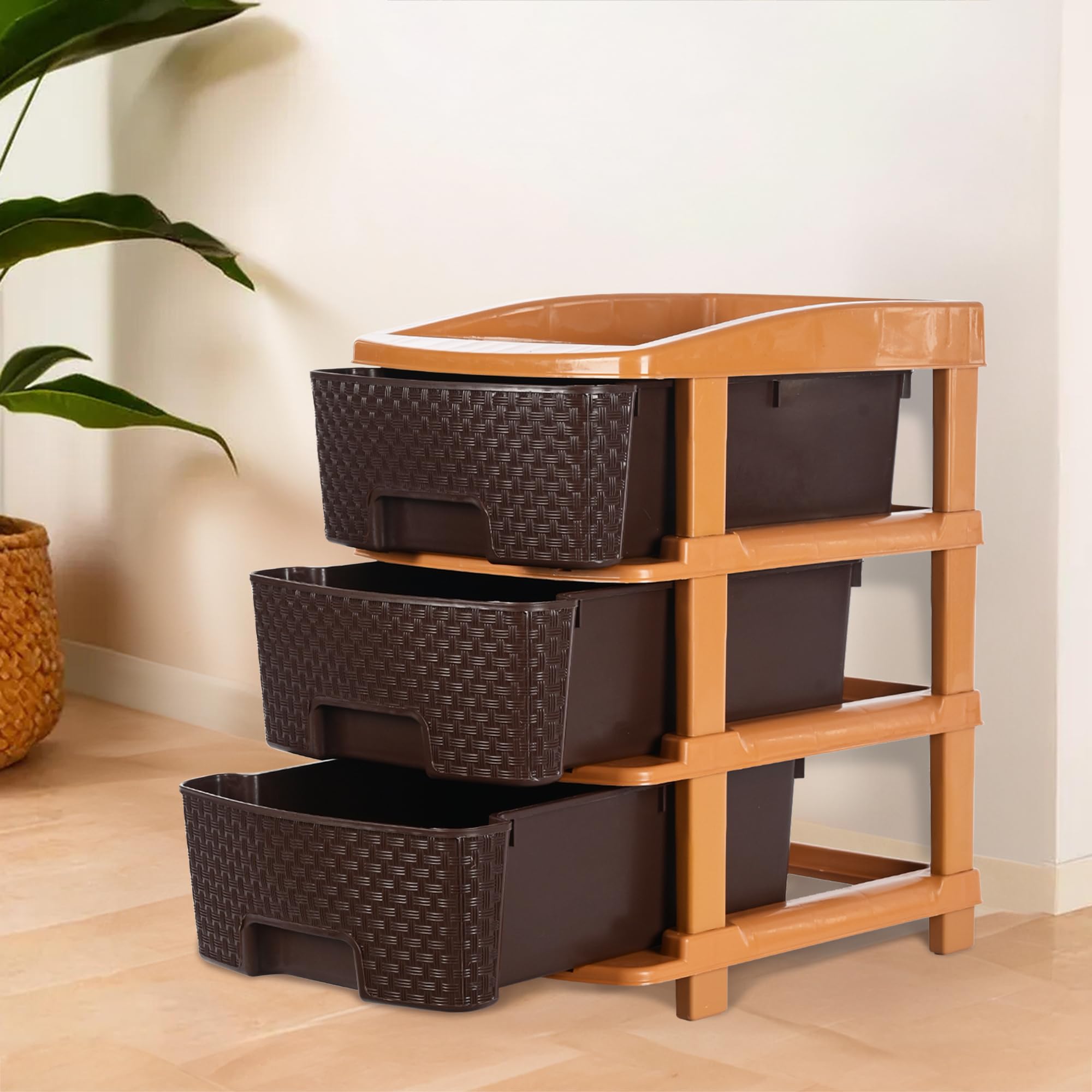 Kuber Industries 2Layer & 19 Ltr Plastic Drawer Storage Organiser | Modular Kitchen & Toy Organizer For Kids Room | Chocolate B