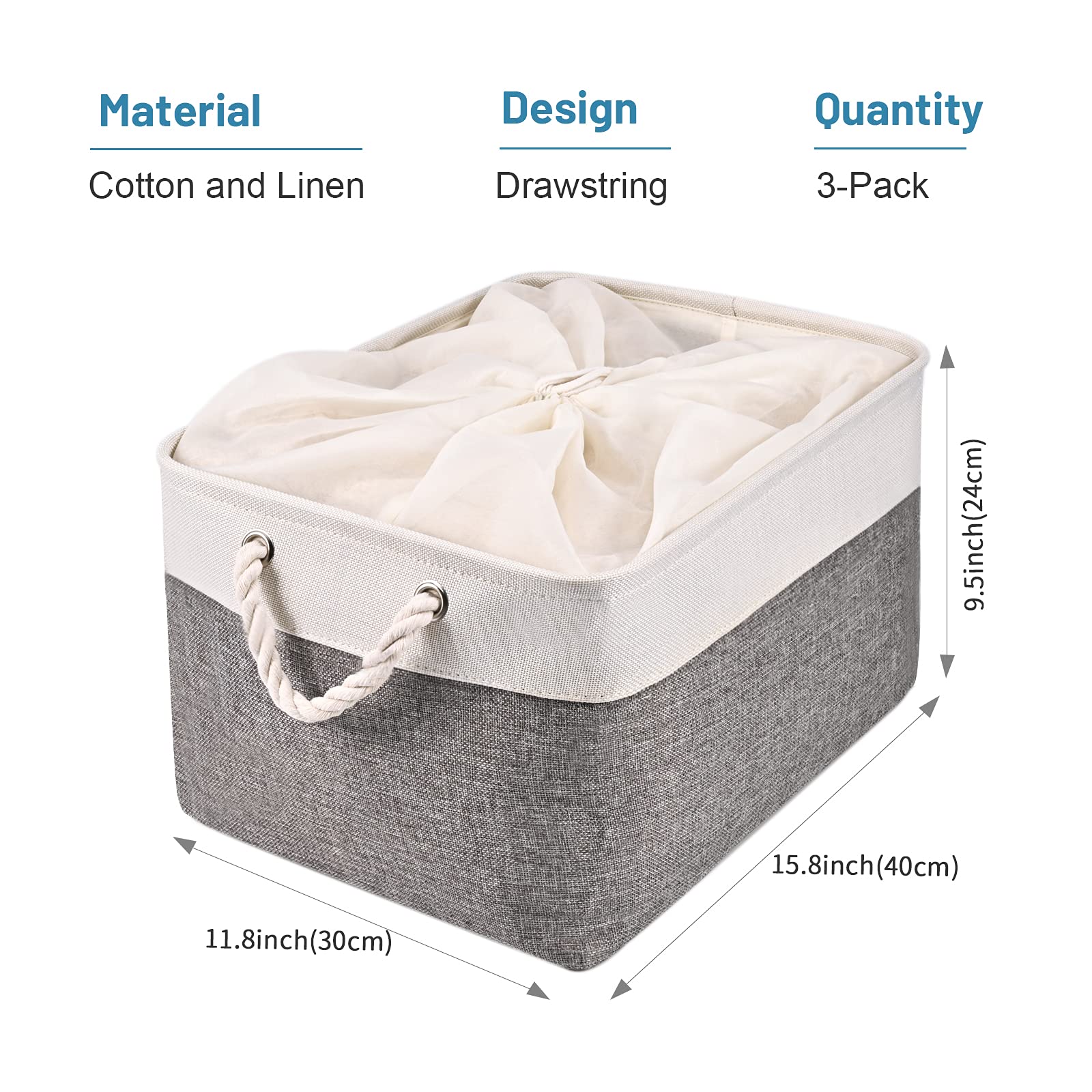 Hodo Home Storage Bins, Fabric Bin With Drawstring Closure And 2 Bold Handles, Collapsible Large Canvas Baskets For Organizing S