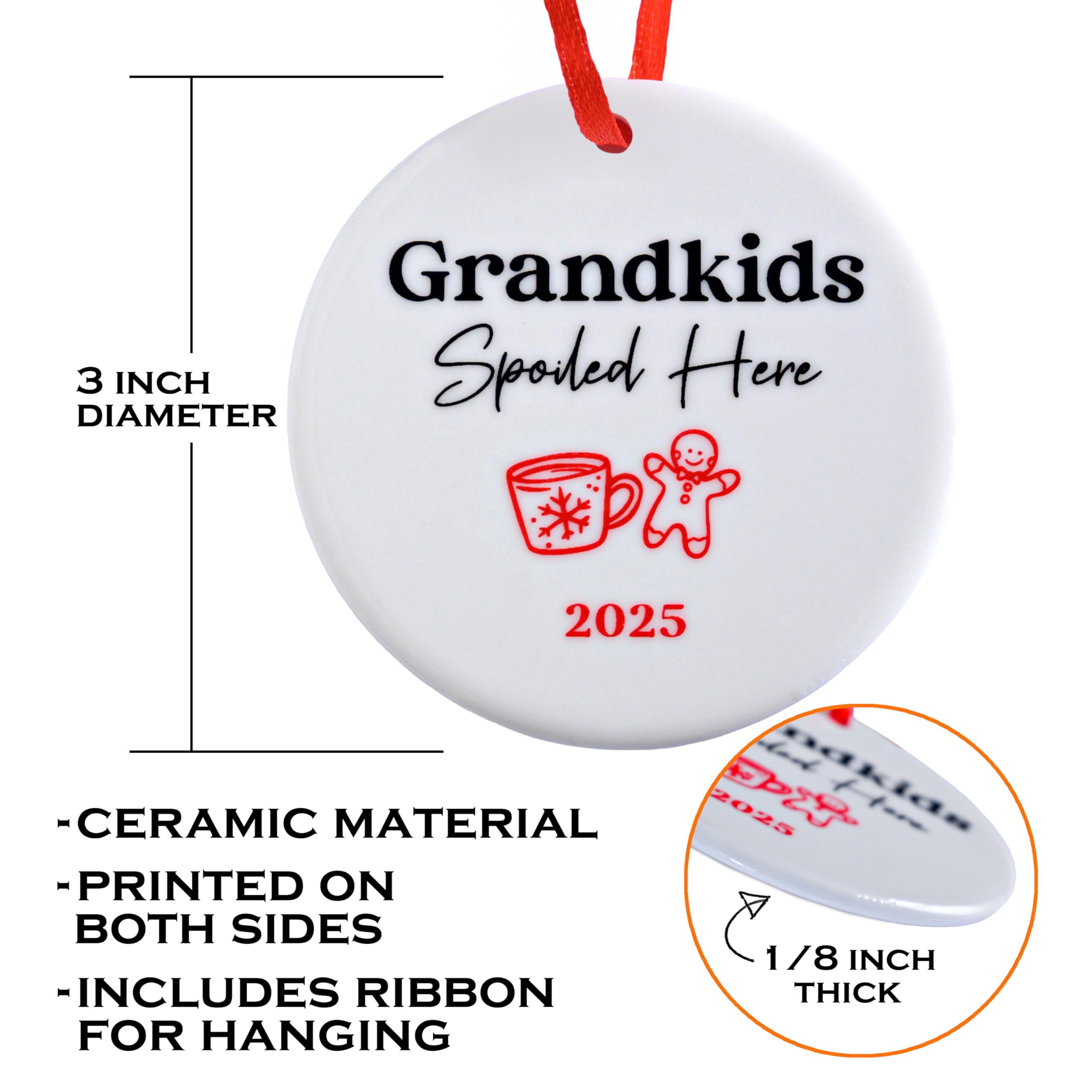 Grandkids Spoiled Here Ornament 3 Inch, Grandkids Christmas Ornament, Grandparent Ornament with Grandkids, Grandparents, Christm