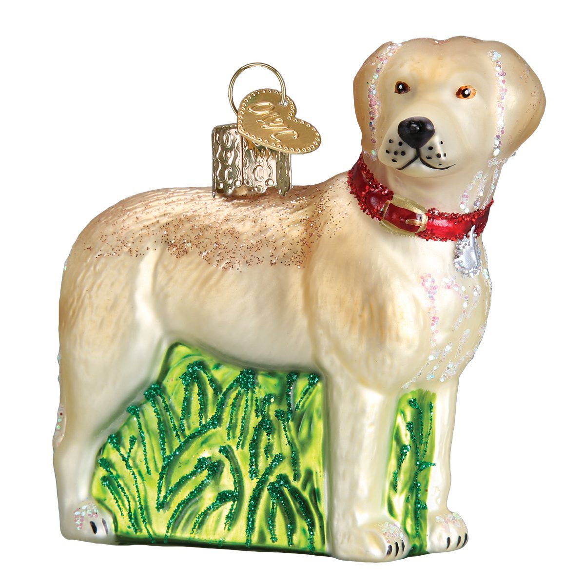 Old World Christmas Dog Collection Glass Blown Ornaments for Christmas Tree Standing Yellow Lab