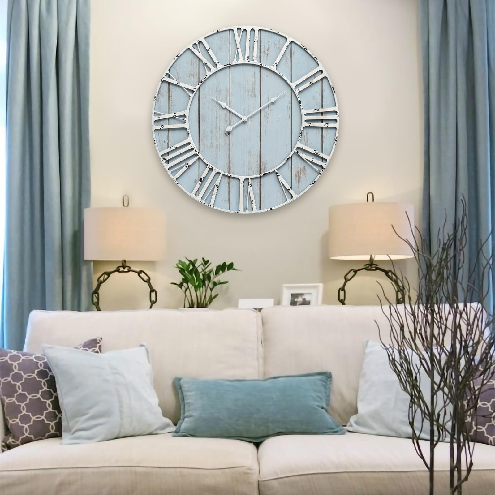 Emax Home Large Blue Wall Clock With Metal Number
