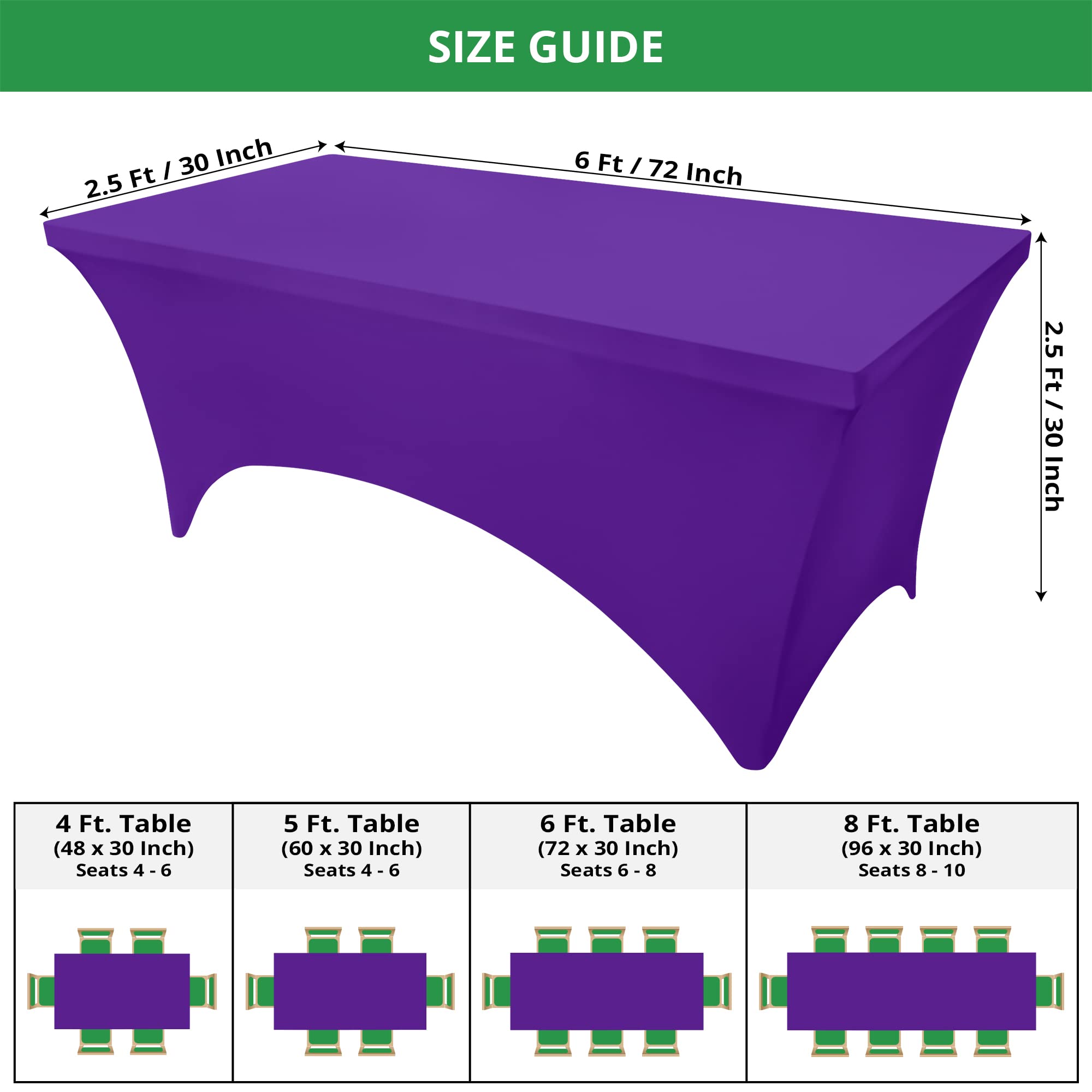Utopia Kitchen Spandex Tablecloth 2 Pack [6FT  Purple] Tight  Fitted  Washable and Wrinkle Resistant Stretch Rectangular Patio Table Cover for Event  Wedding  Banquet & Parties [72Lx30Wx30H Inch]