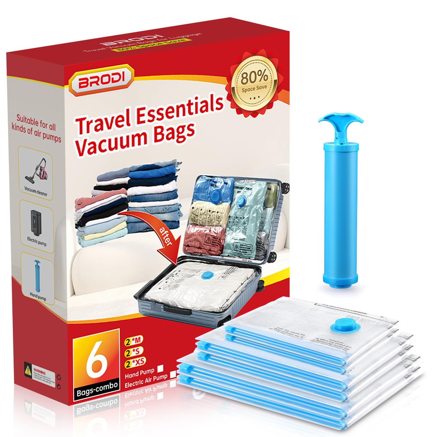 Travel Vacuum Bags With Pump - Compression Bags For Travel,Vacuum Storage Bags For Space Saver & Travel Essentials,Vacuum Seal B