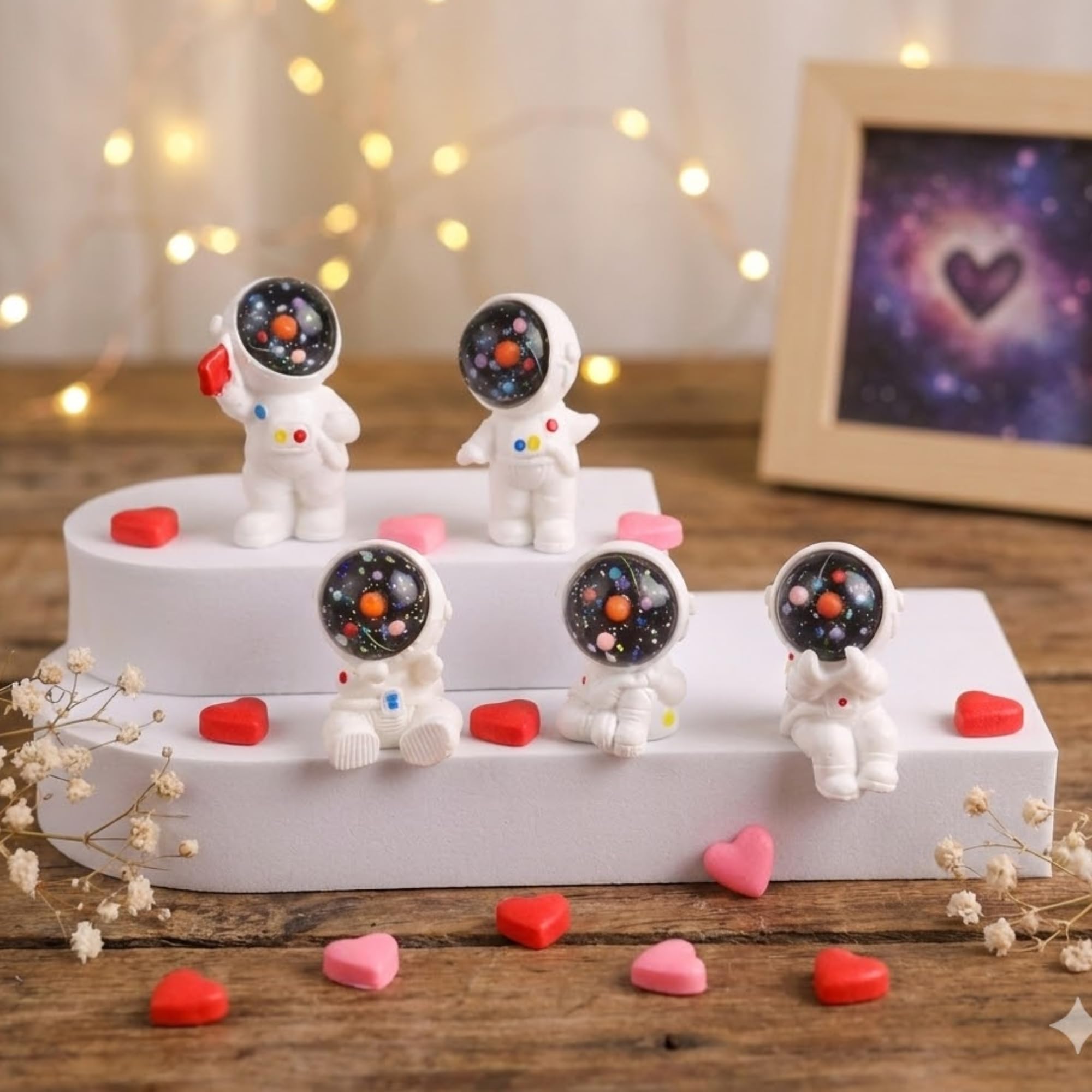 Ecraftindia Cute Astronaut Spaceman Showpiece Home Decor Mini Miniature Pack Of 5 | Valentine Gift For Girlfriend Boyfriend Husb
