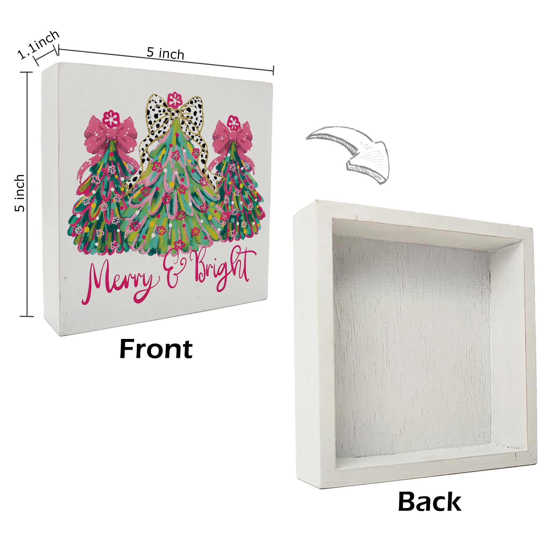 kunlisa Coquette Christmas Tree Wooden Sign, Preppy Christmas Home Decor, Girly Colorful Floral Xmas Tree Wood Box Sign for Home