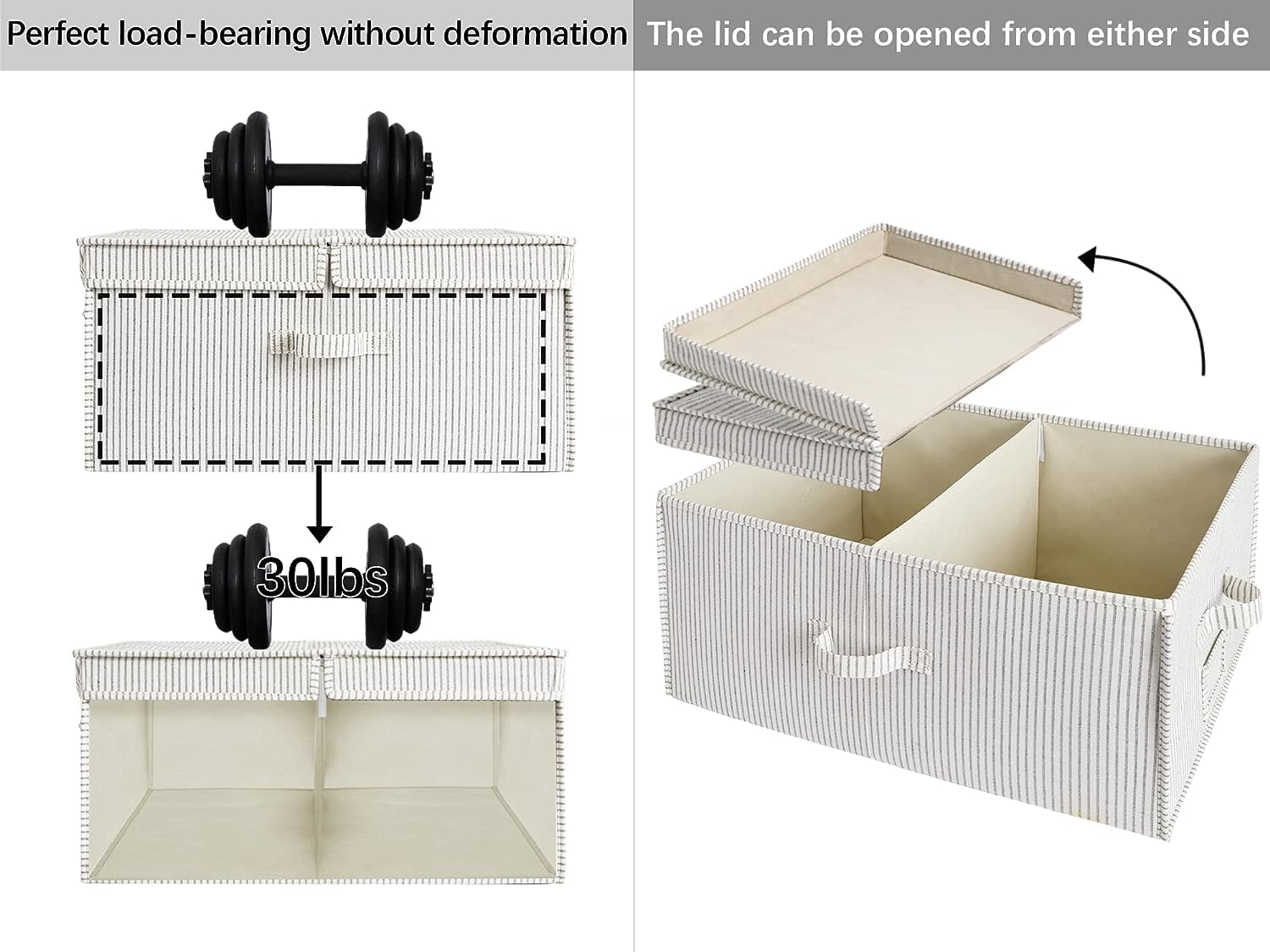 StorageWorks Extra Large Clothes Storage Bins, 55L Fabric Storage Baskets with Double-Open Lid and Divider Board, Linen Closet O