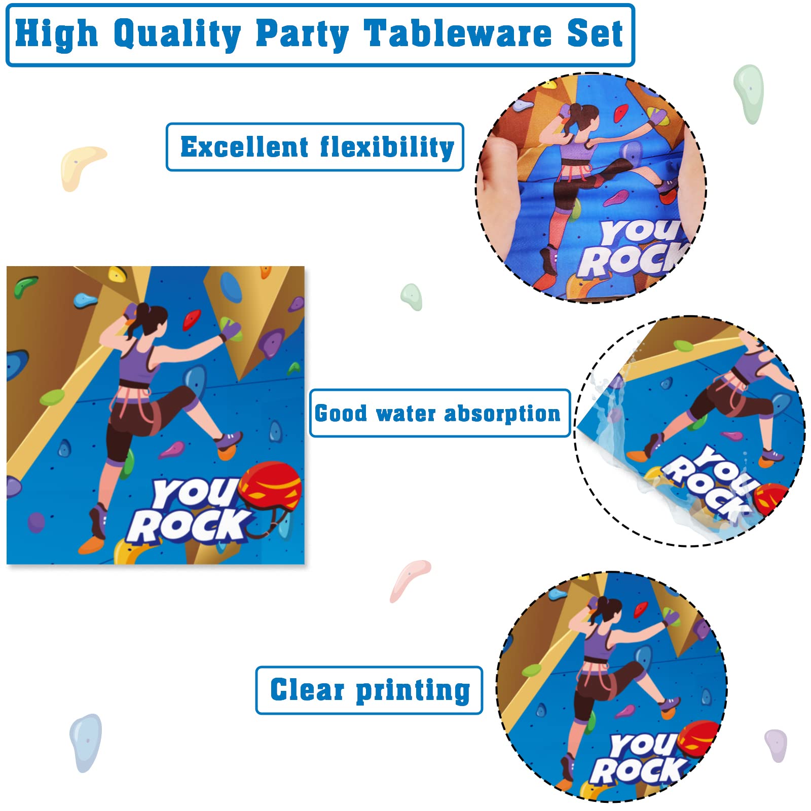 96 Pcs Rock Climbing Paper Plate And Napkins Supplies Tableware Disposable Climbing Camping Party Dinner Dessert Plates For Rock