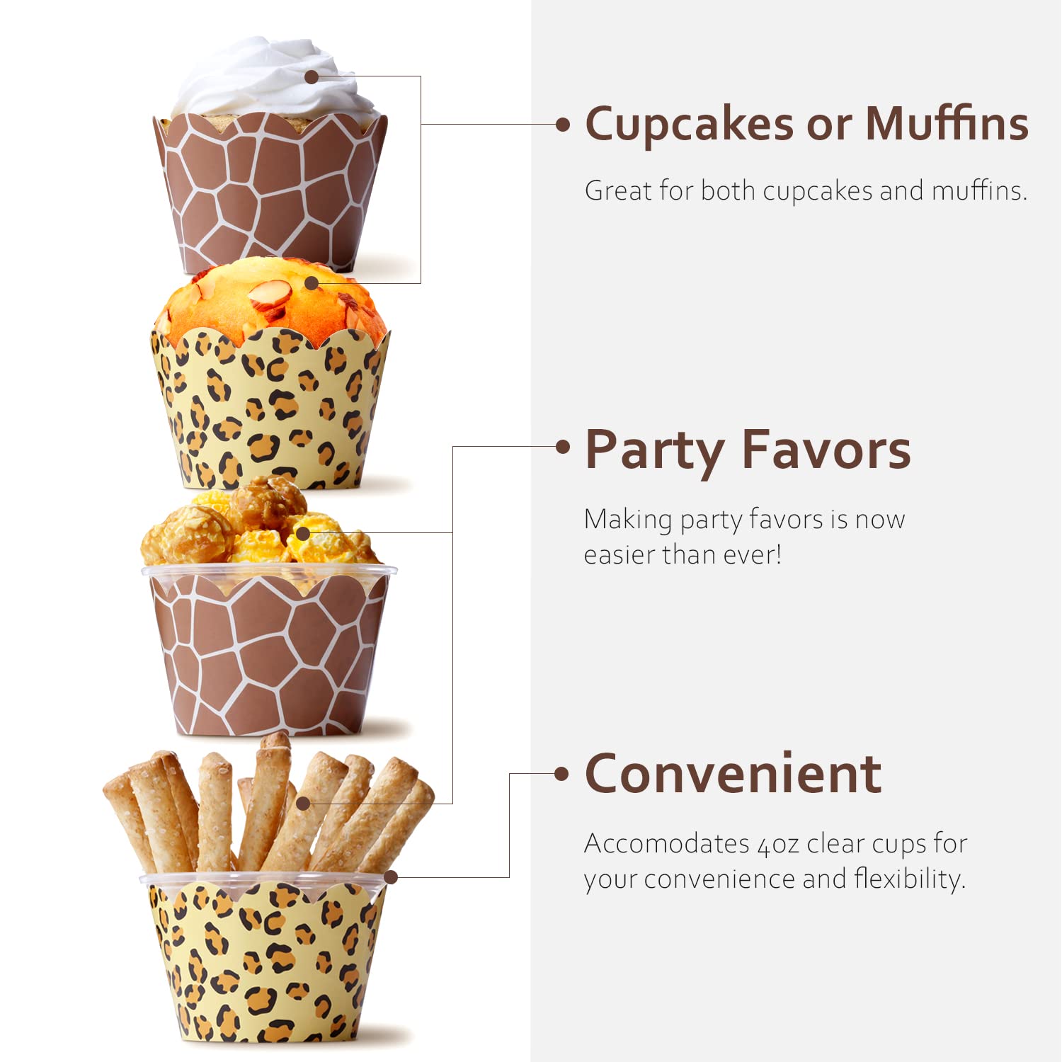Leopard Cupcake Wrappers And Giraffe Cupcake Wrappers 48 Count - Cheetah Print - Leopard Party Supplies - Safari Cupcake Wrapper