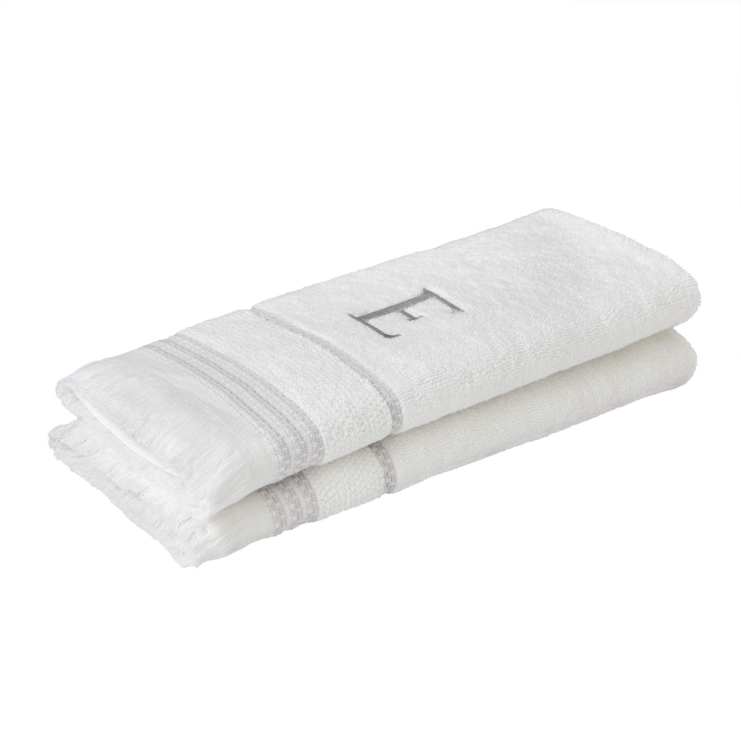 Skl Home Casual Monogram Hand Towel Set, E, 16X26, White 2 Count