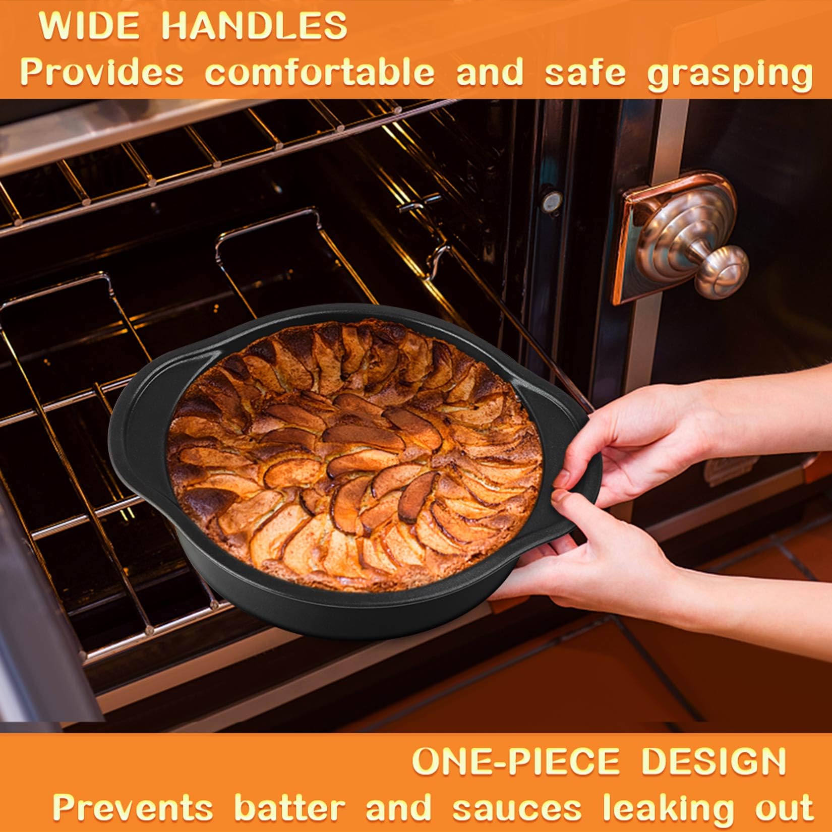 P&P Chef 8 Inch Cake Baking Pans Set Of 3, Round Cake Pan With Wide Handle For Nonstick, Stainless Steel Core & One-Piece Design