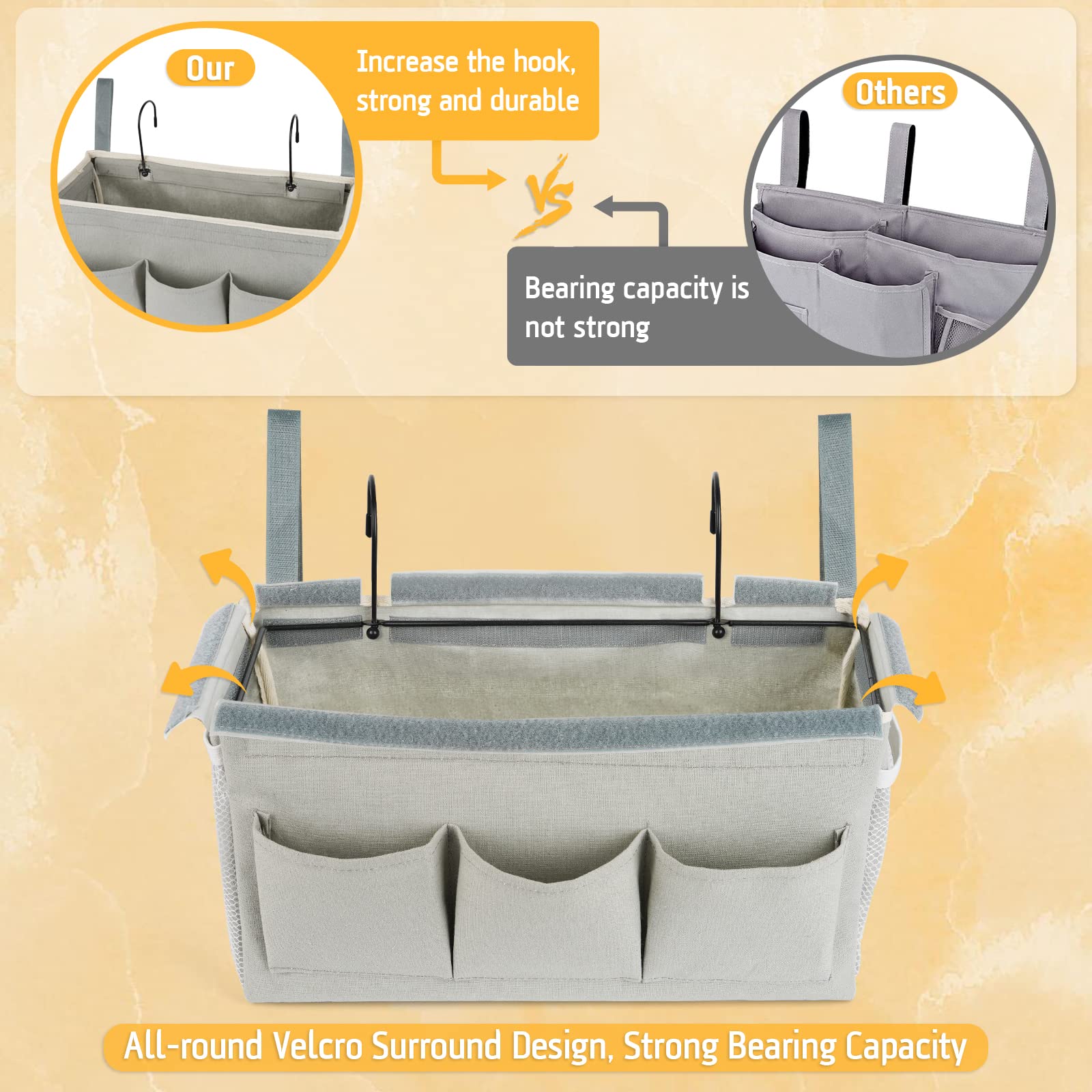 Lilithye Bedside Caddy Bedside Organizer Bedside Storage Caddy with Fixed Straps and Water Bottle Holder for Home College Dorm B